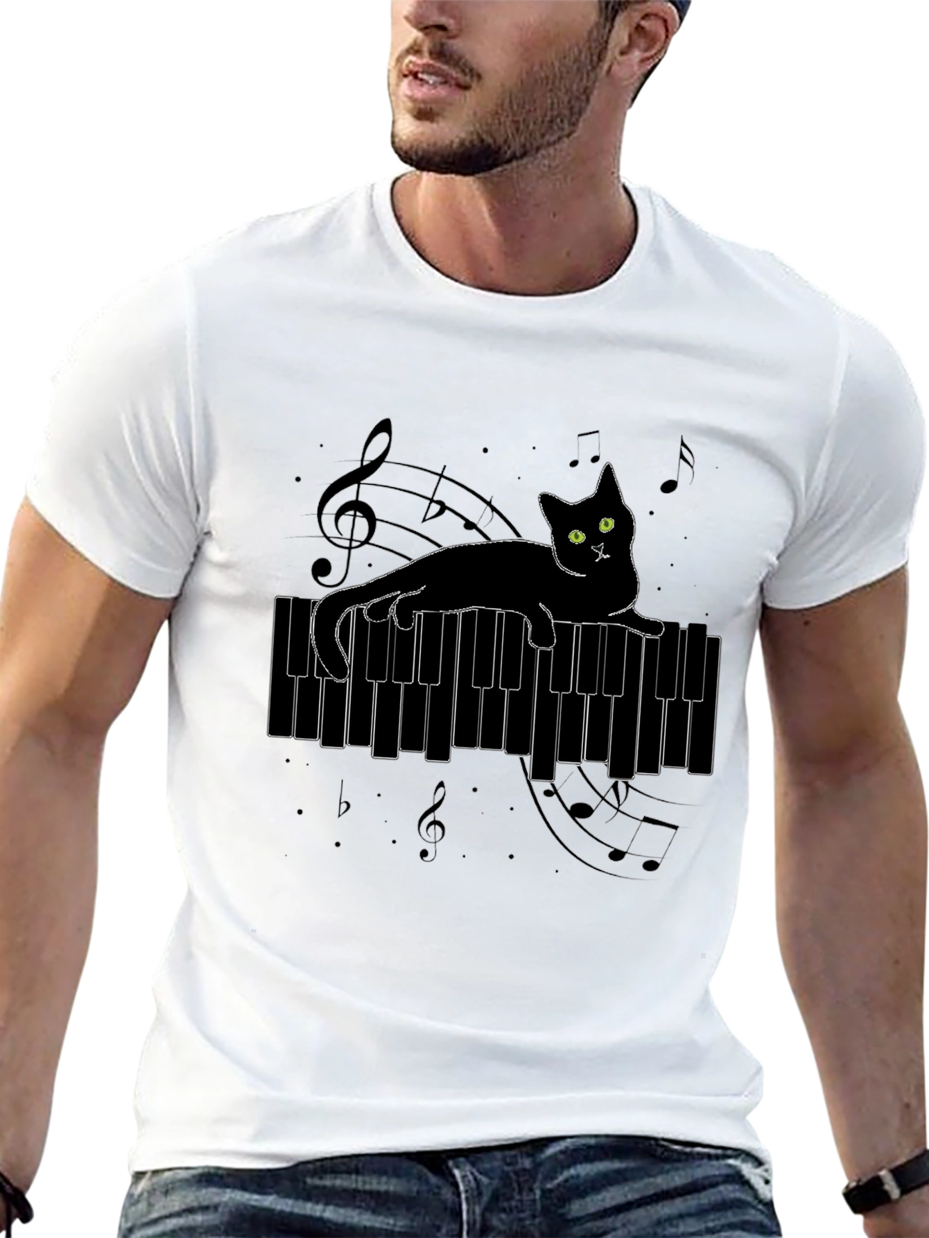 Black Cat on Piano T-Shirt view 13