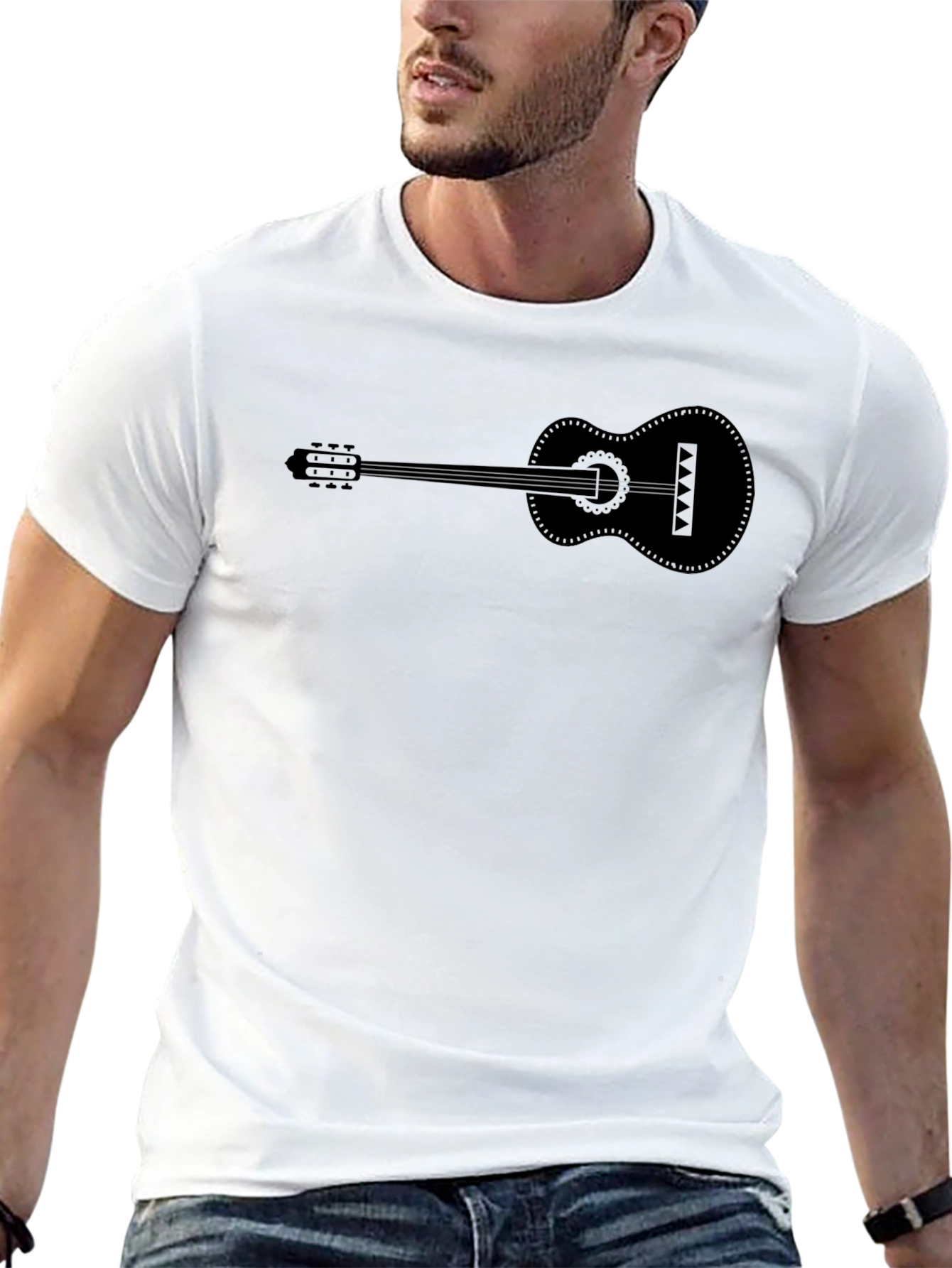 Black Guitar Graphic Tee - Black Cotton T-Shirt view 13