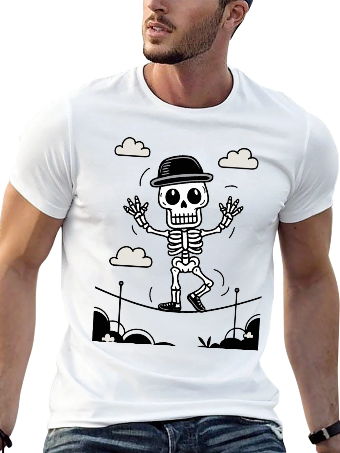 Black Skeleton Tightrope Walker T-Shirt view 13