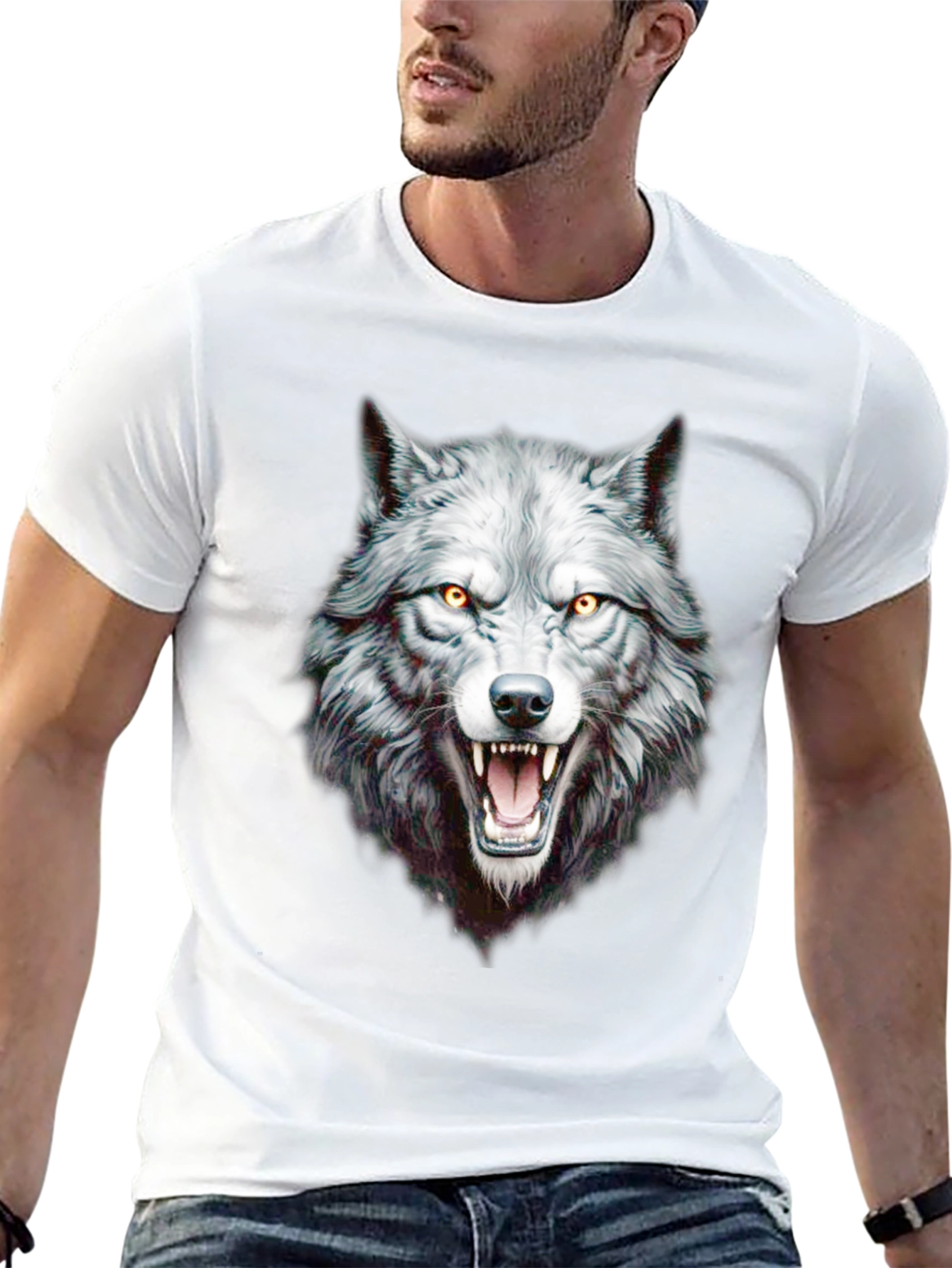 Black Wolf Graphic Print Crew Neck Black T-Shirt view 13