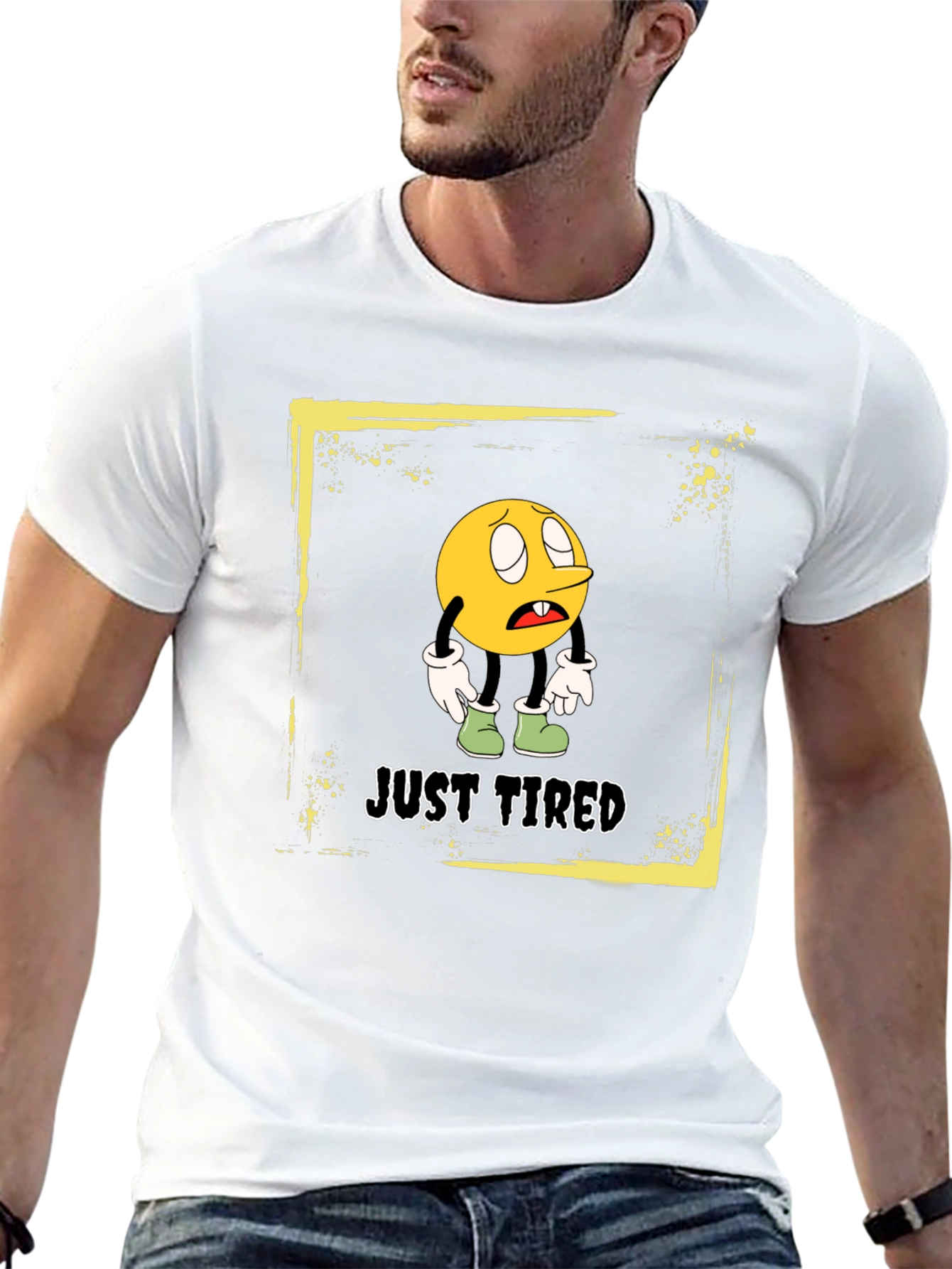 Black Just Tired Graphic T-Shirt - Funny Cartoon Emoji Tee view 13