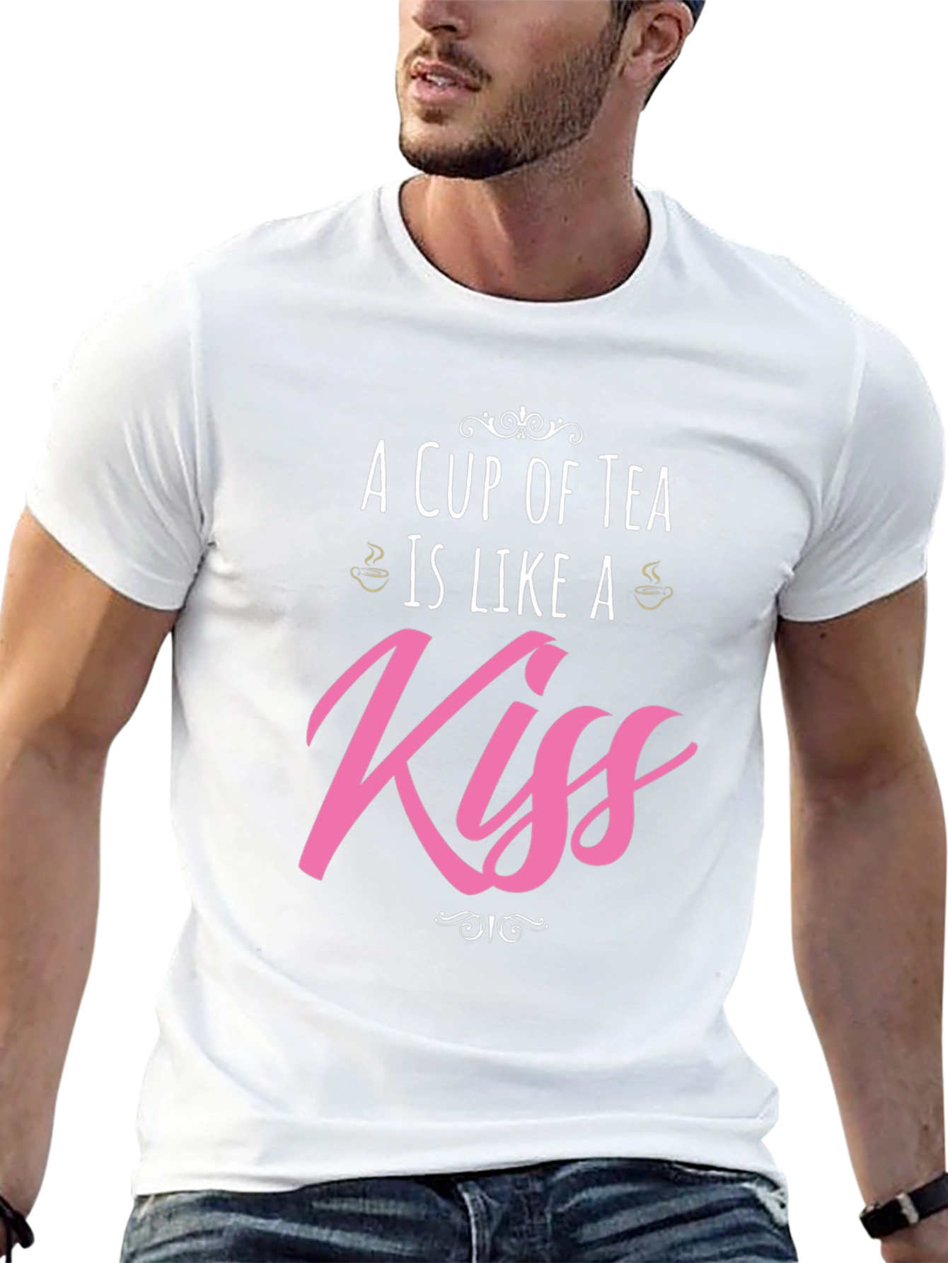 Black A Cup of Tea is Like a Kiss Graphic T-Shirt view 13