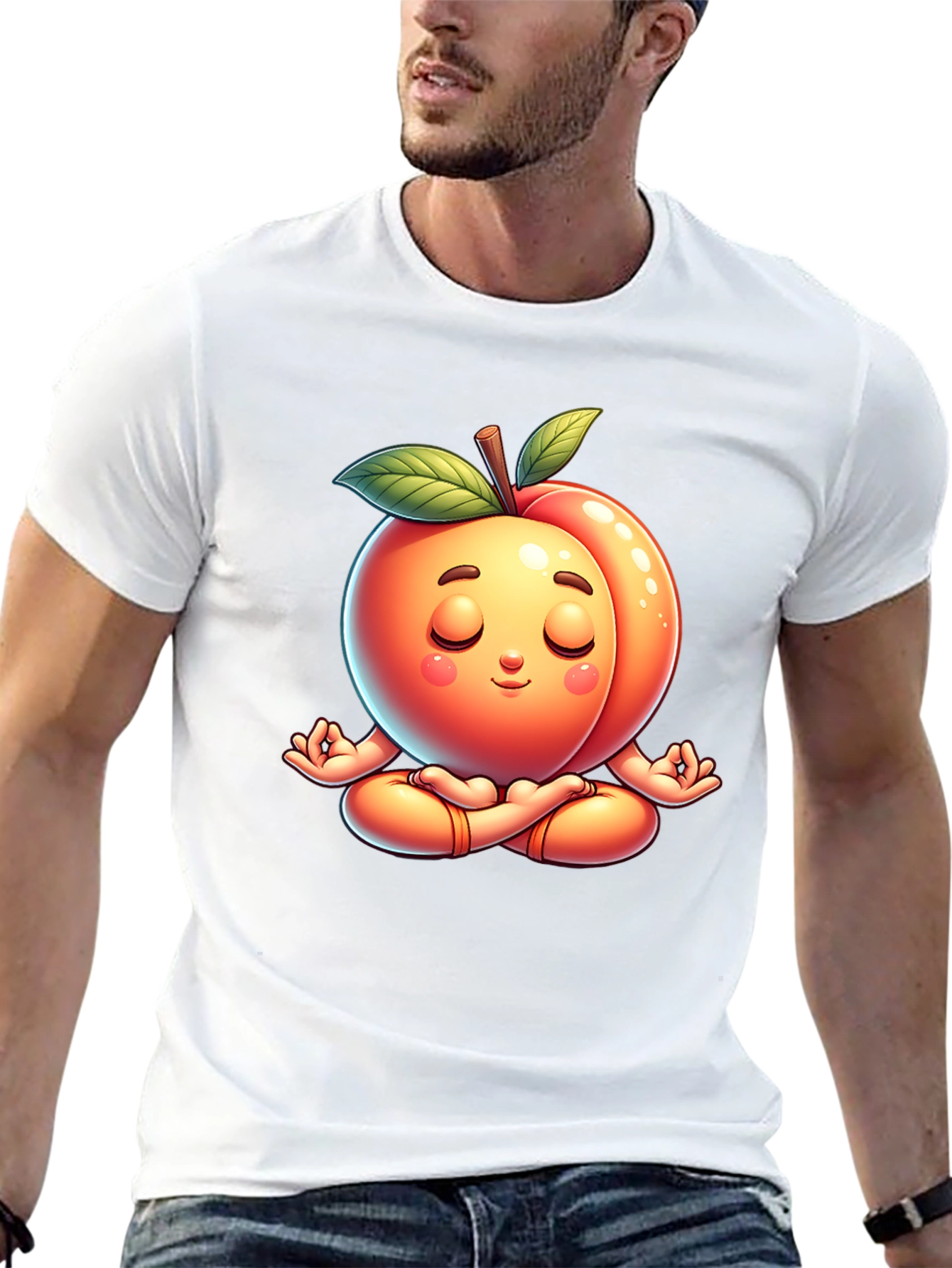 Black Funny Peach Meditating Yoga Black T-Shirt view 13