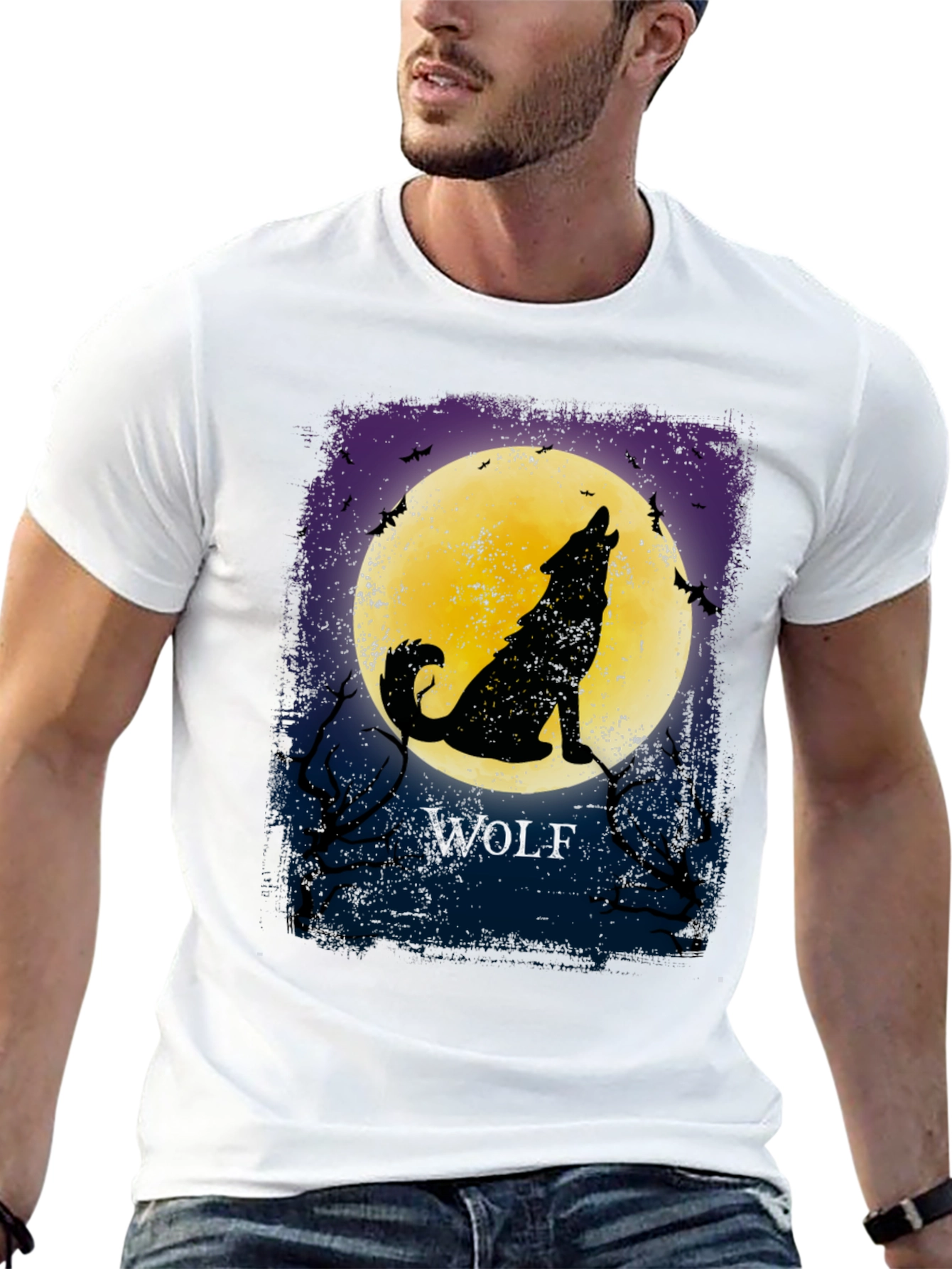 Black Wolf Howling at Moon Graphic T-Shirt view 13