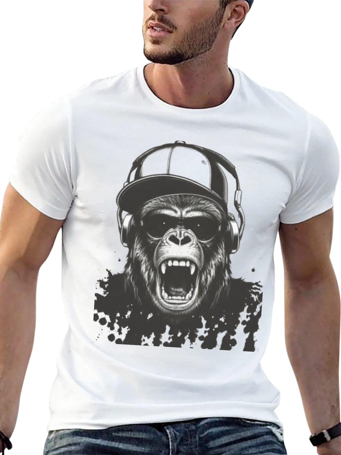 Black Cool Gorilla Graphic Tee view 13