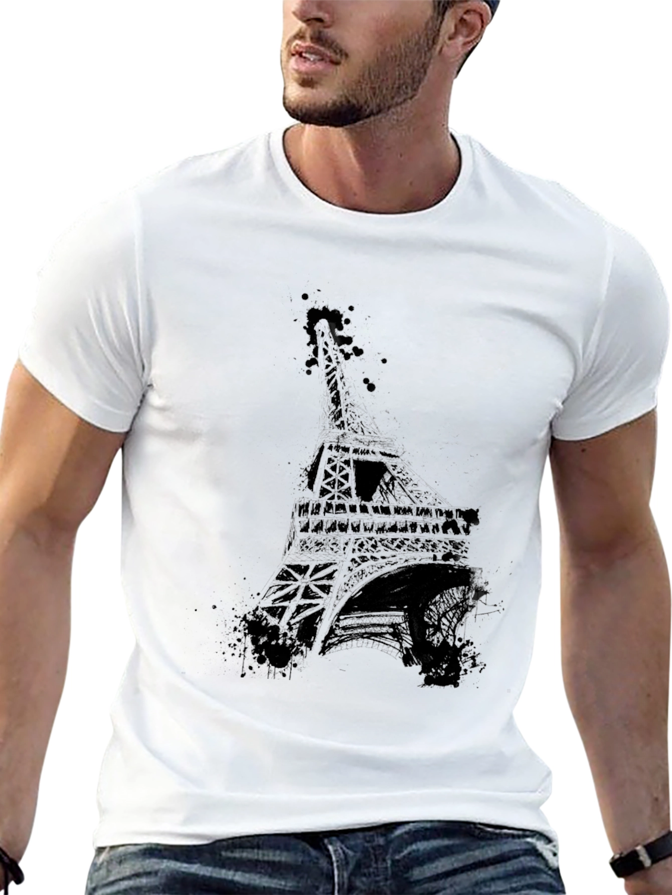 Black Eiffel Tower Graphic Tee - Men's Black T-Shirt view 13