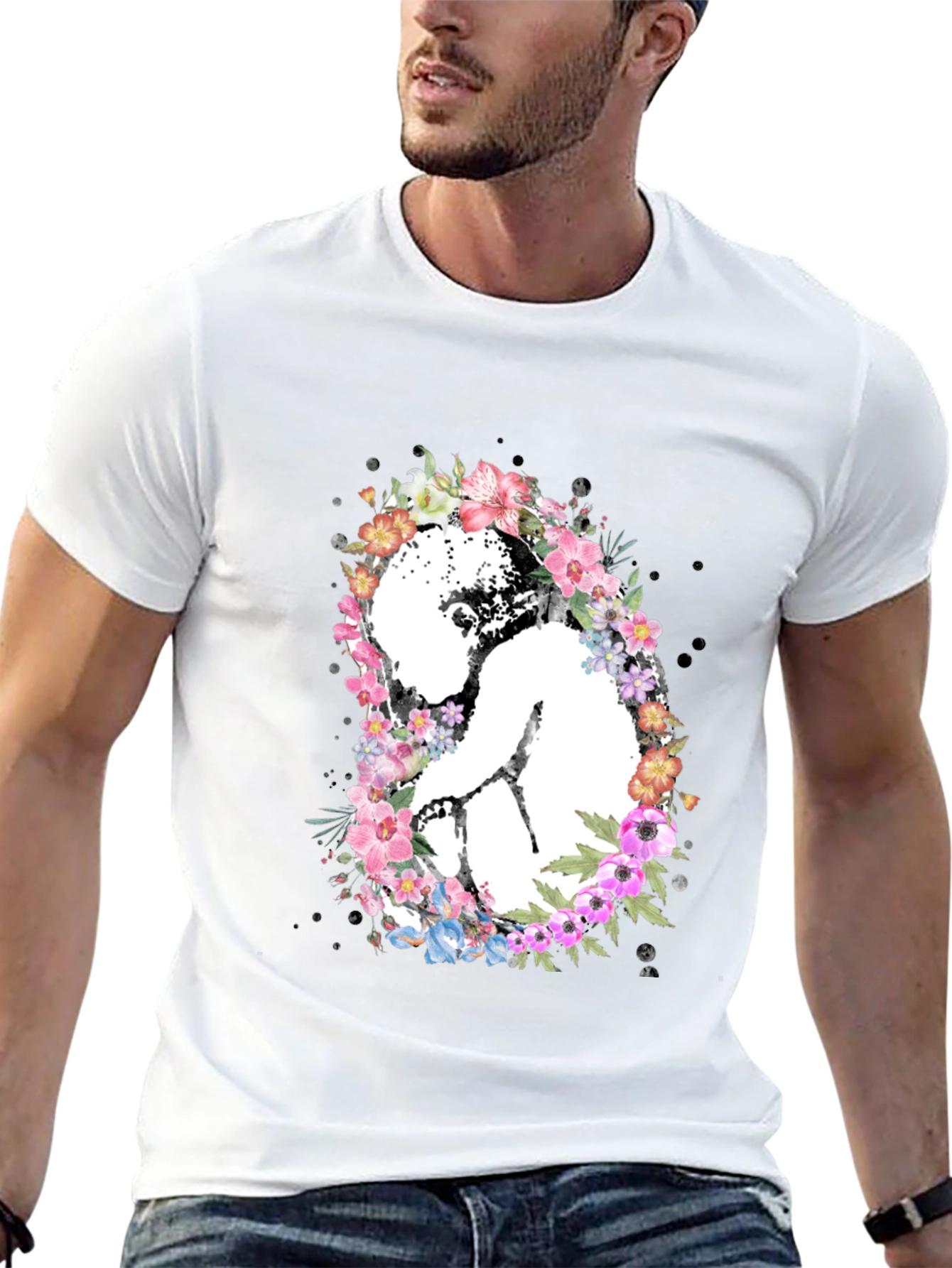 Black Floral Embryo Graphic Tee - Black Unisex T-Shirt view 13
