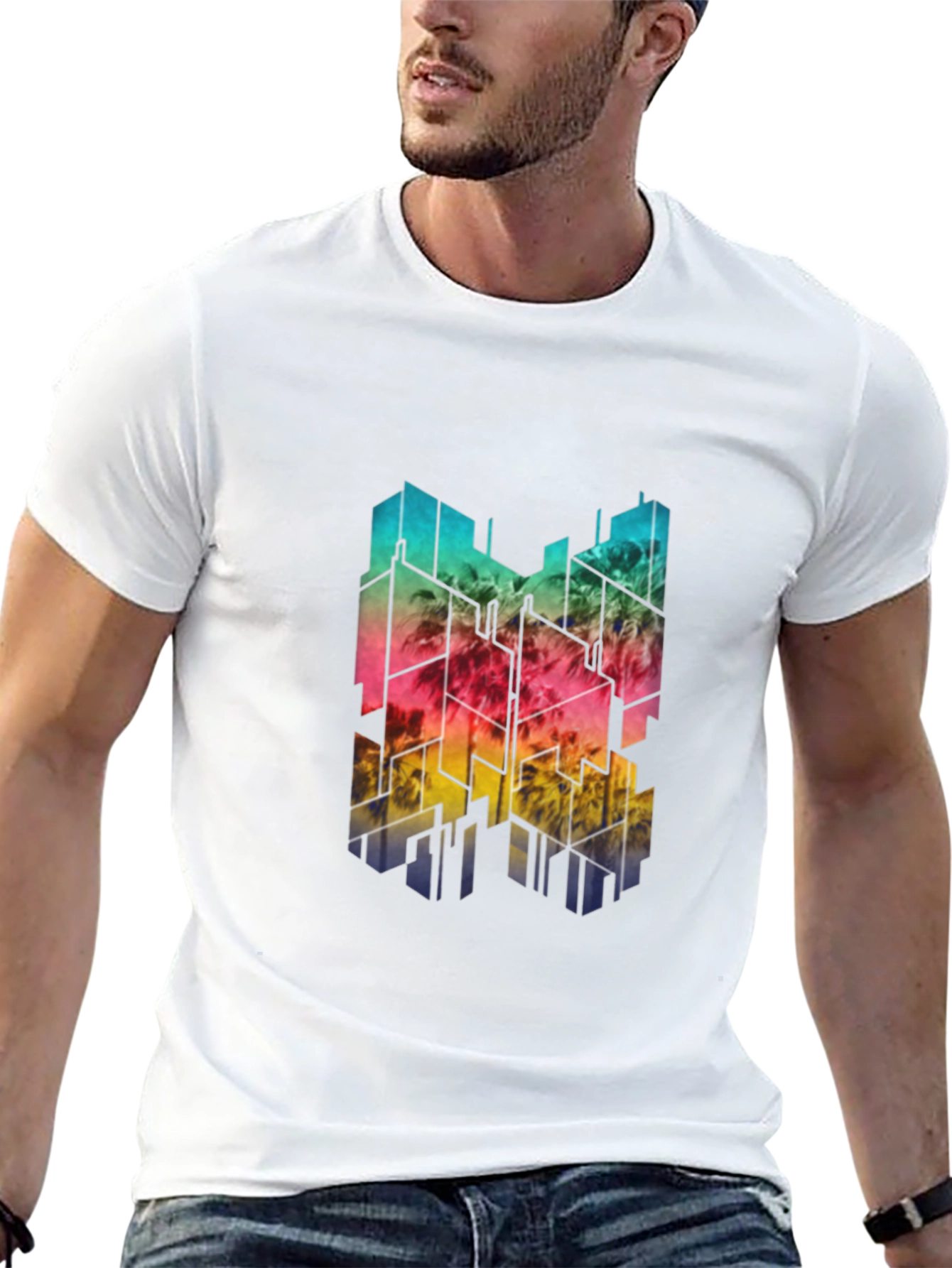 Black Abstract Cityscape Men's Black Tee view 13