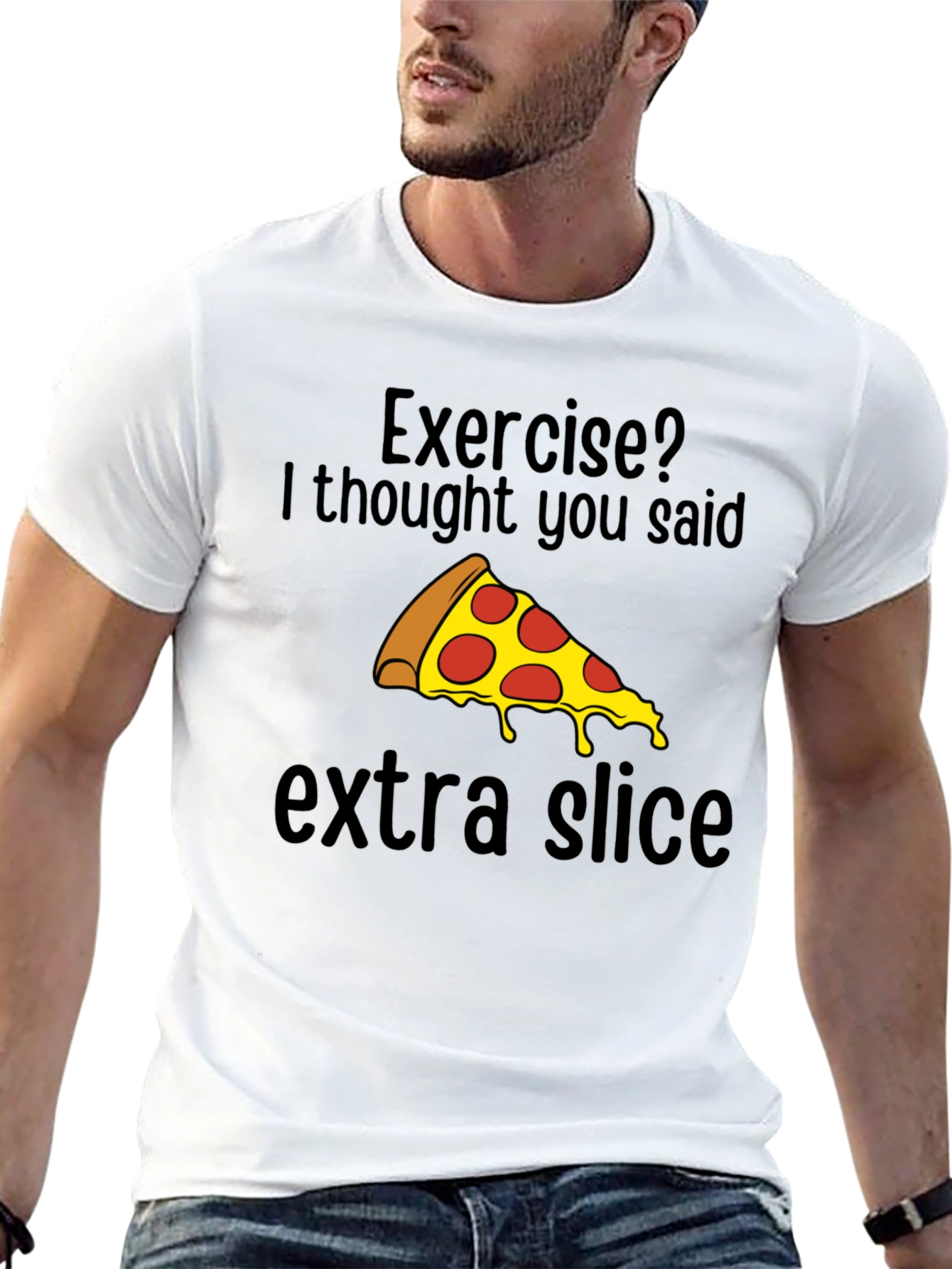 Black Funny Pizza T-Shirt - Exercise? Extra Slice! view 13