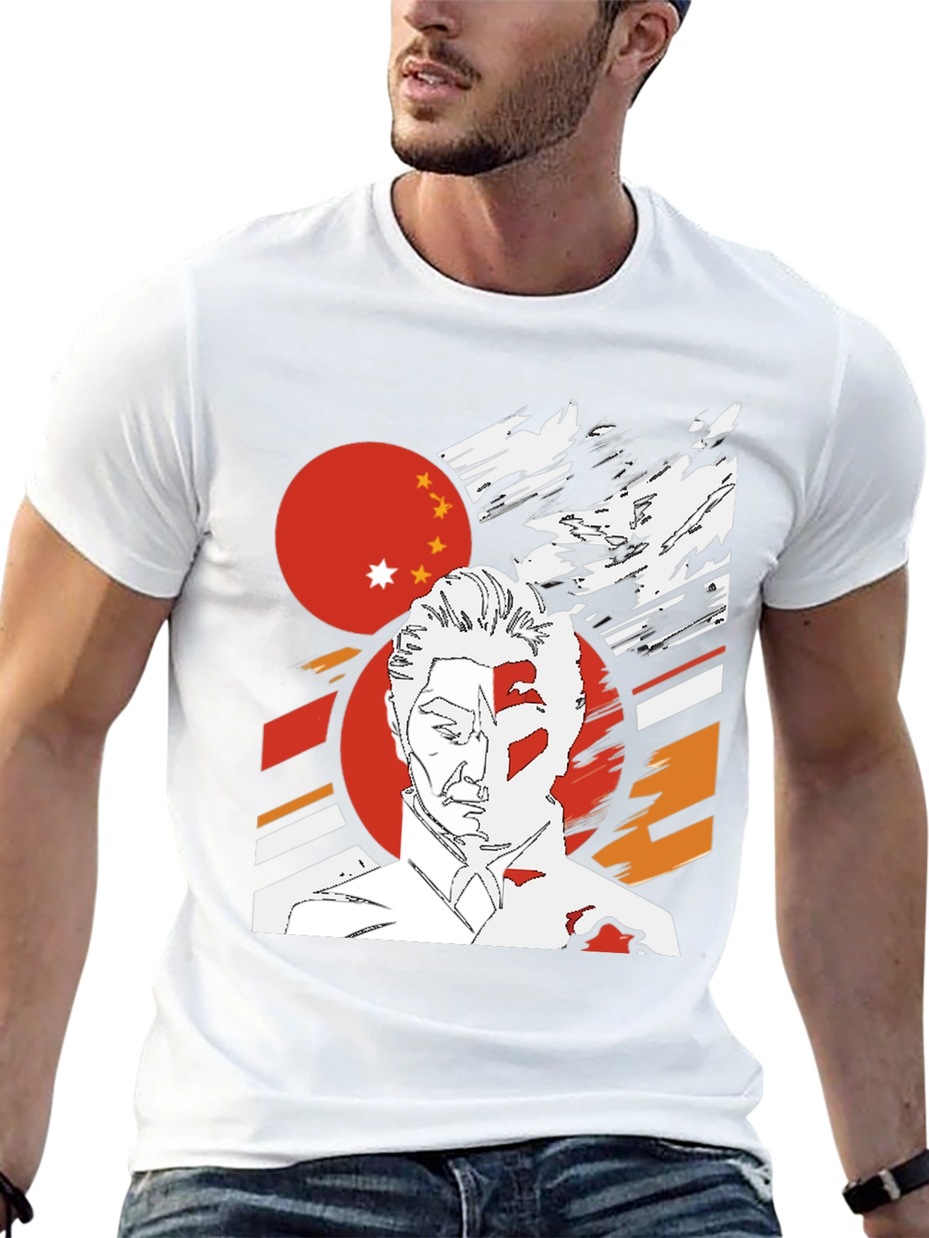 Graphic Tee - China Flag Art Print Black T-Shirt - 13