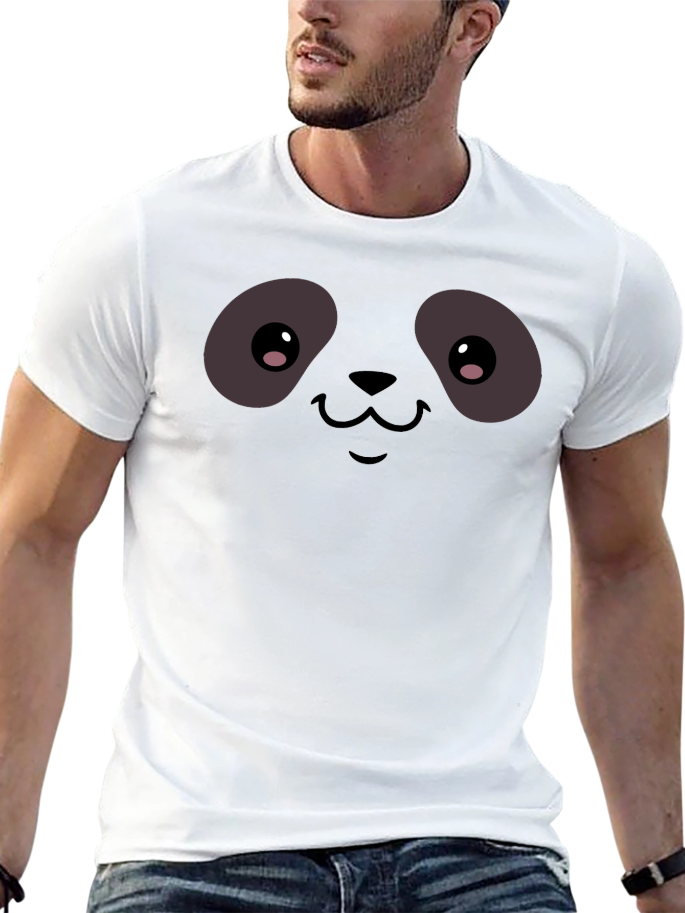 Black Cute Panda Face Graphic T-Shirt - Black view 13