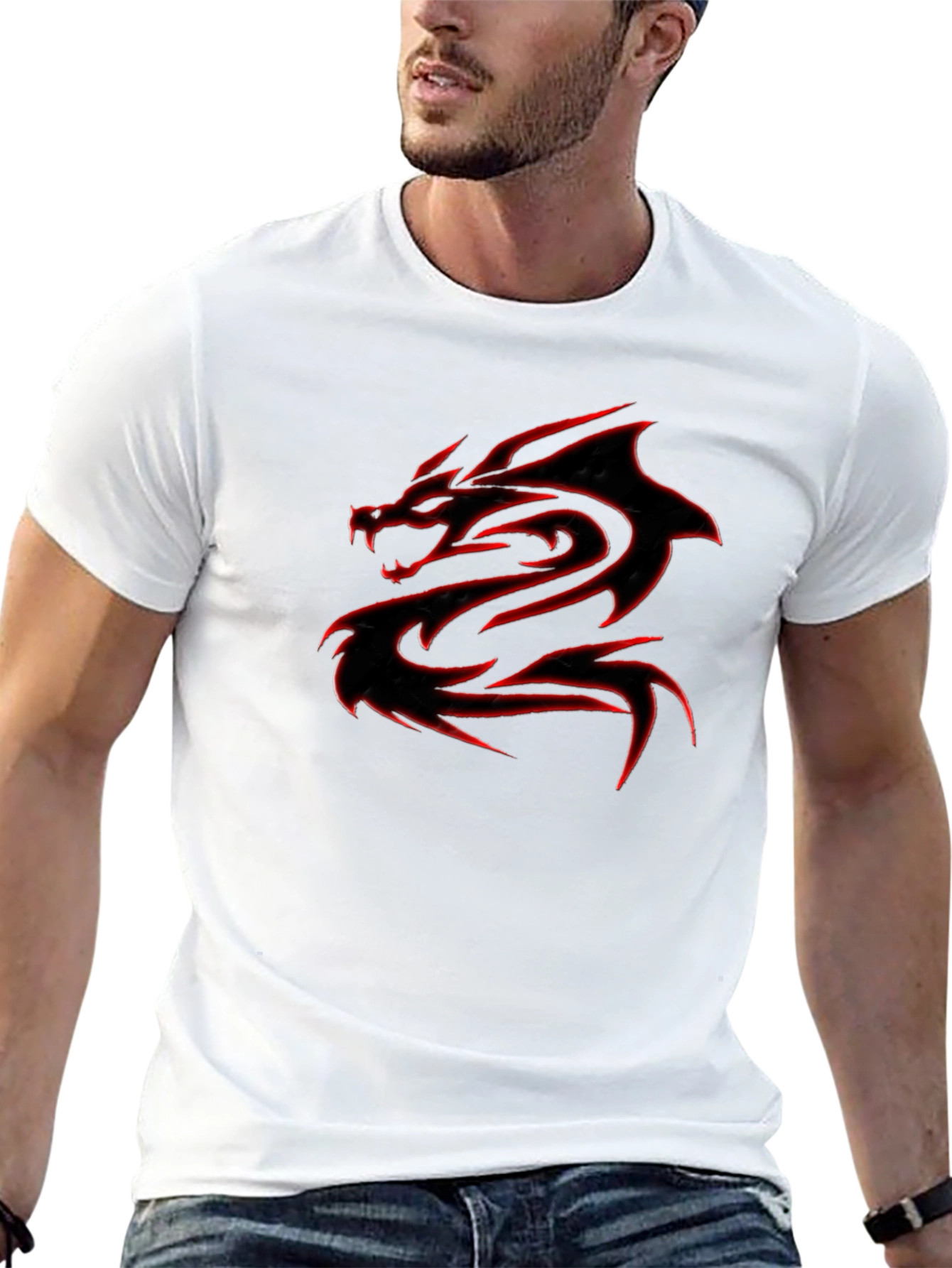 Black T-Shirt with Red Dragon Graphic - 13