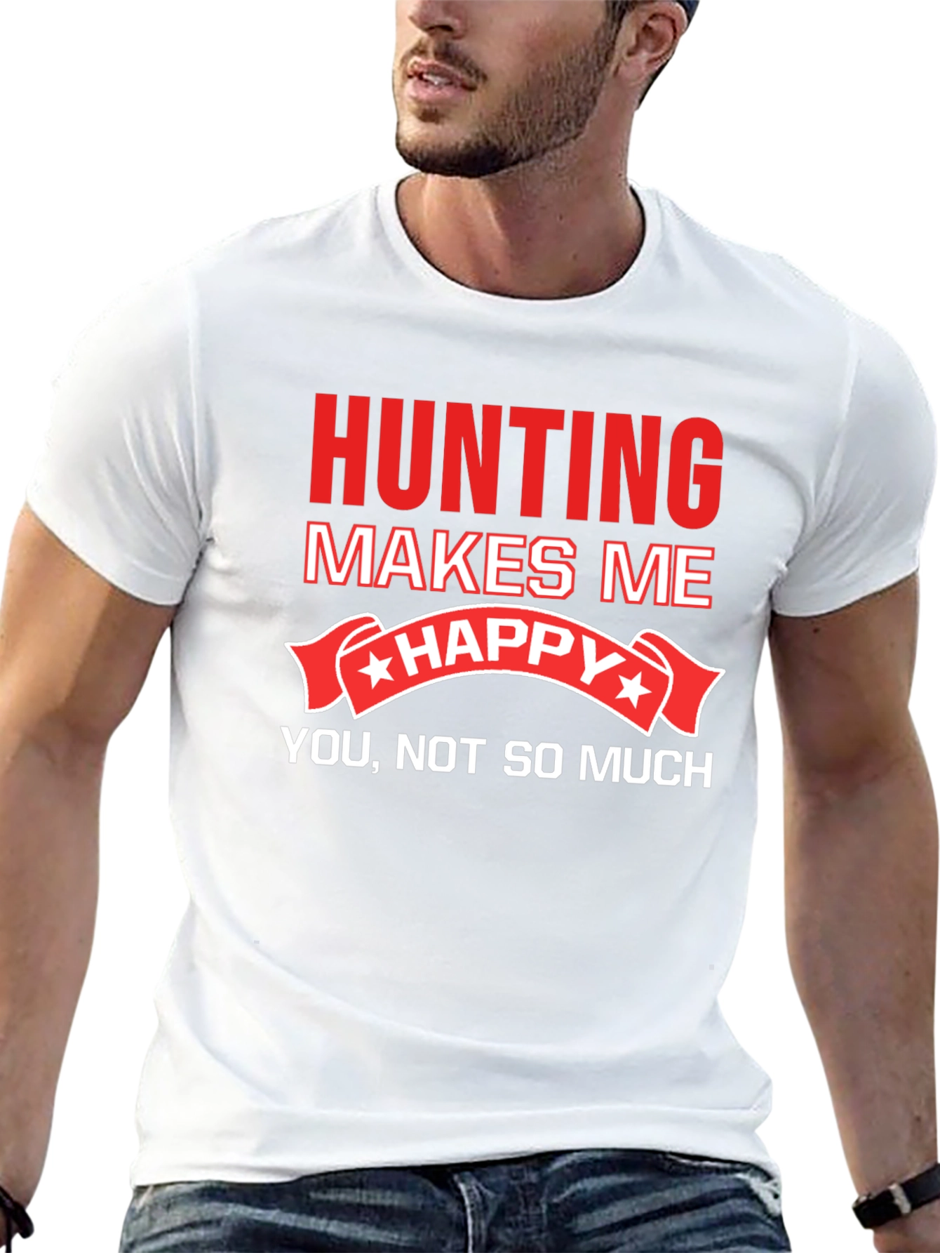 Black Hunting Makes Me Happy T-Shirt Funny Graphic Tee view 13