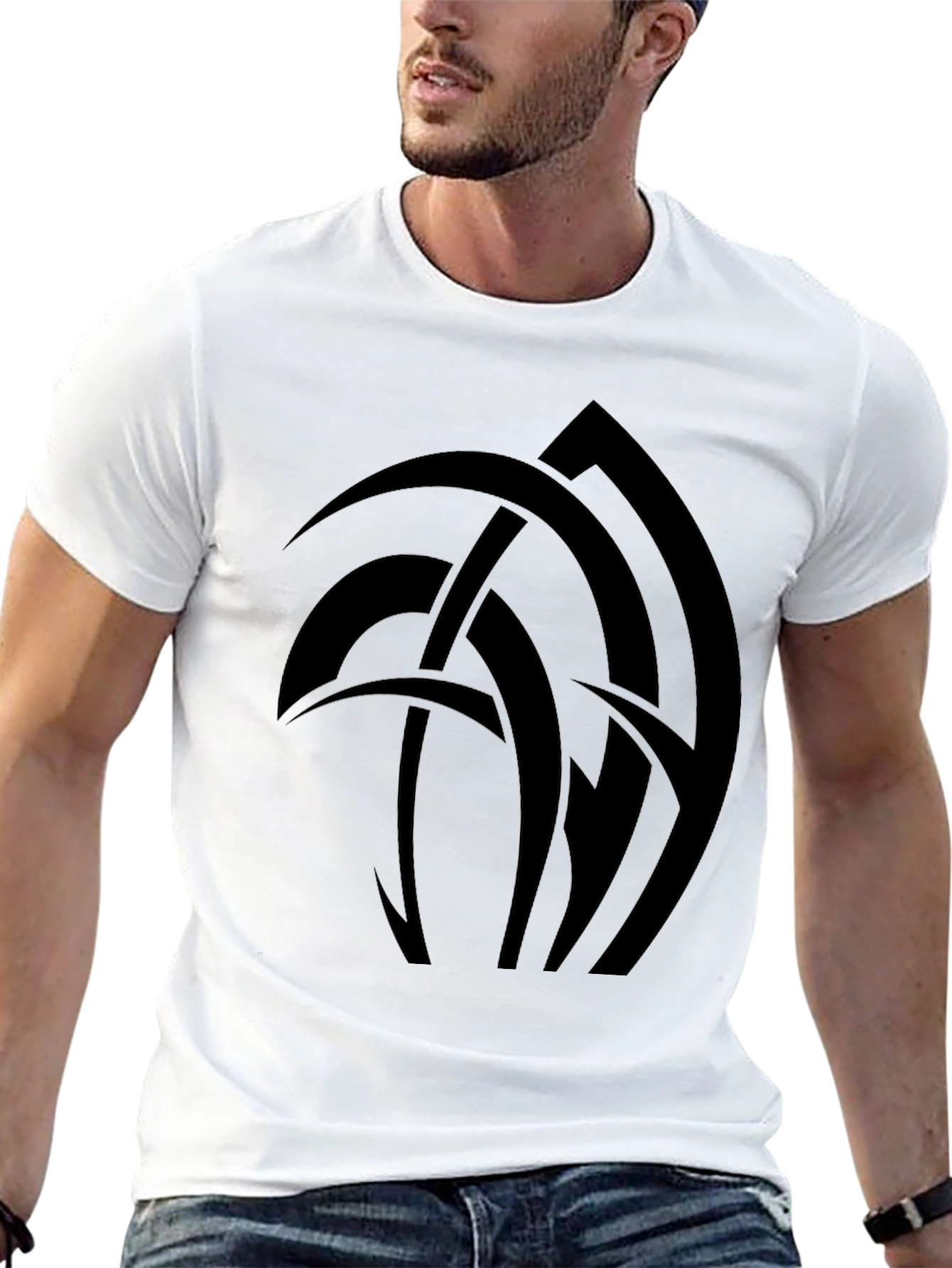 Black Abstract Graphic Tee - Black Cotton Blend T-Shirt view 13