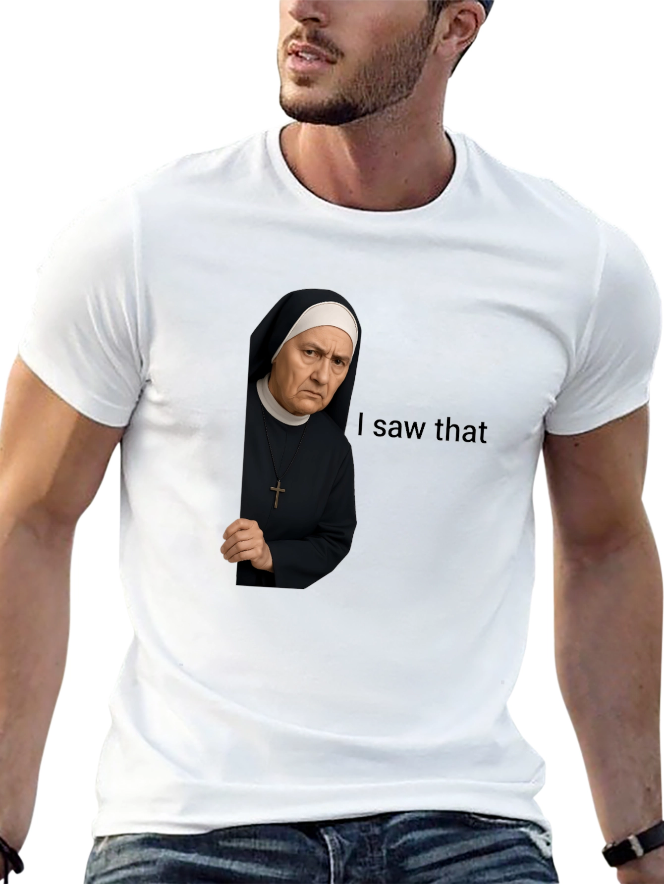 Black I Saw That Nun T-Shirt Funny Graphic Tee view 13