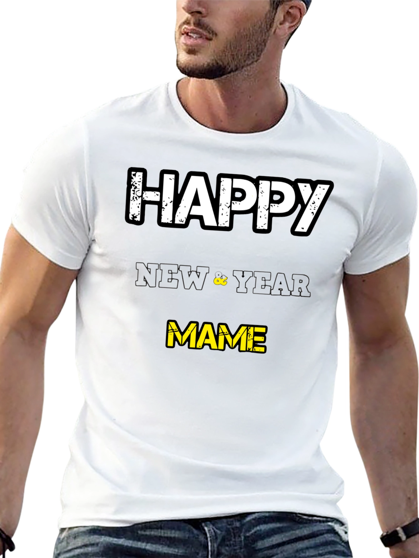 Black Happy New Year Mame T-Shirt - Black view 13