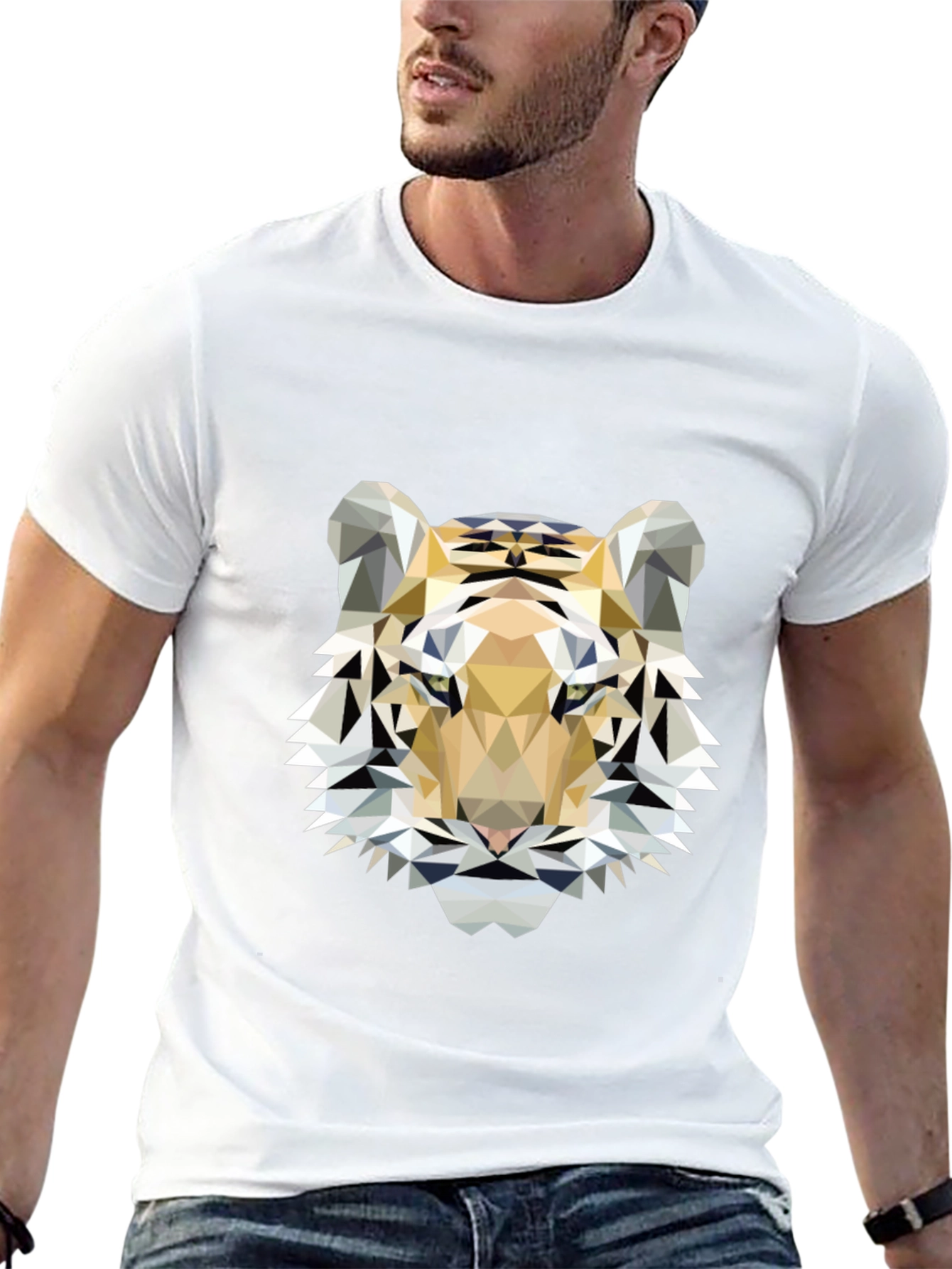 Black Geometric Tiger Print Black T-Shirt view 13