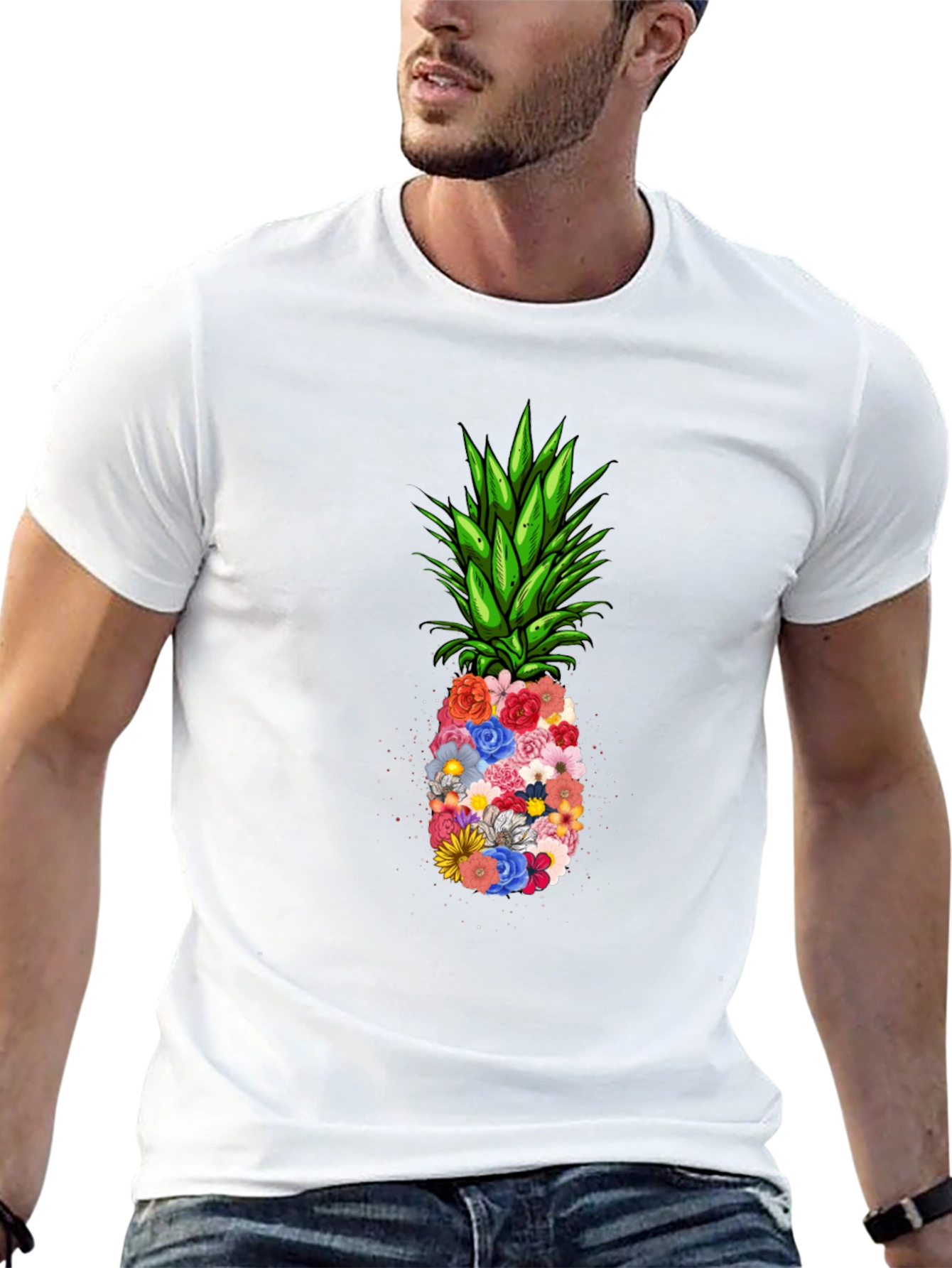 Black Floral Pineapple Graphic Tee - Black T-Shirt view 13