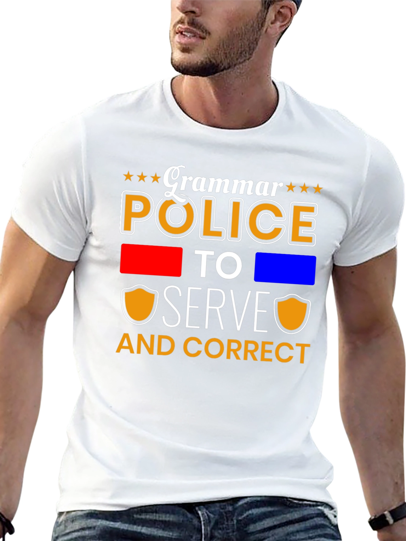 Black Grammar Police Serve & Correct T-Shirt view 13