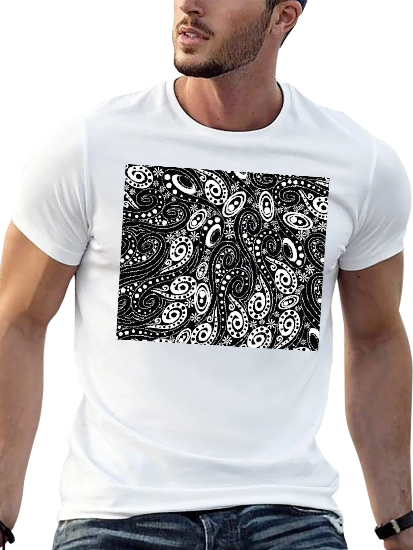 Black Paisley Pattern Black T-Shirt view 13