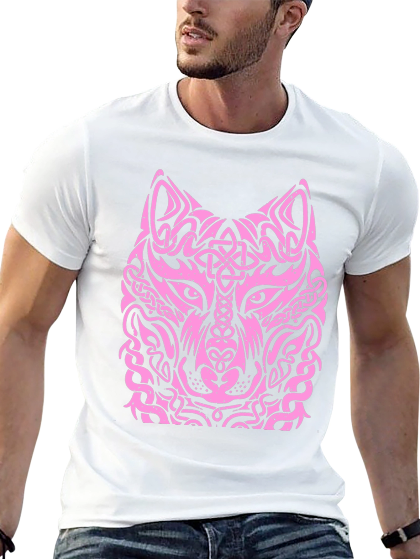 Black Wolf Head Graphic Tee - Unique Tribal Design view 13