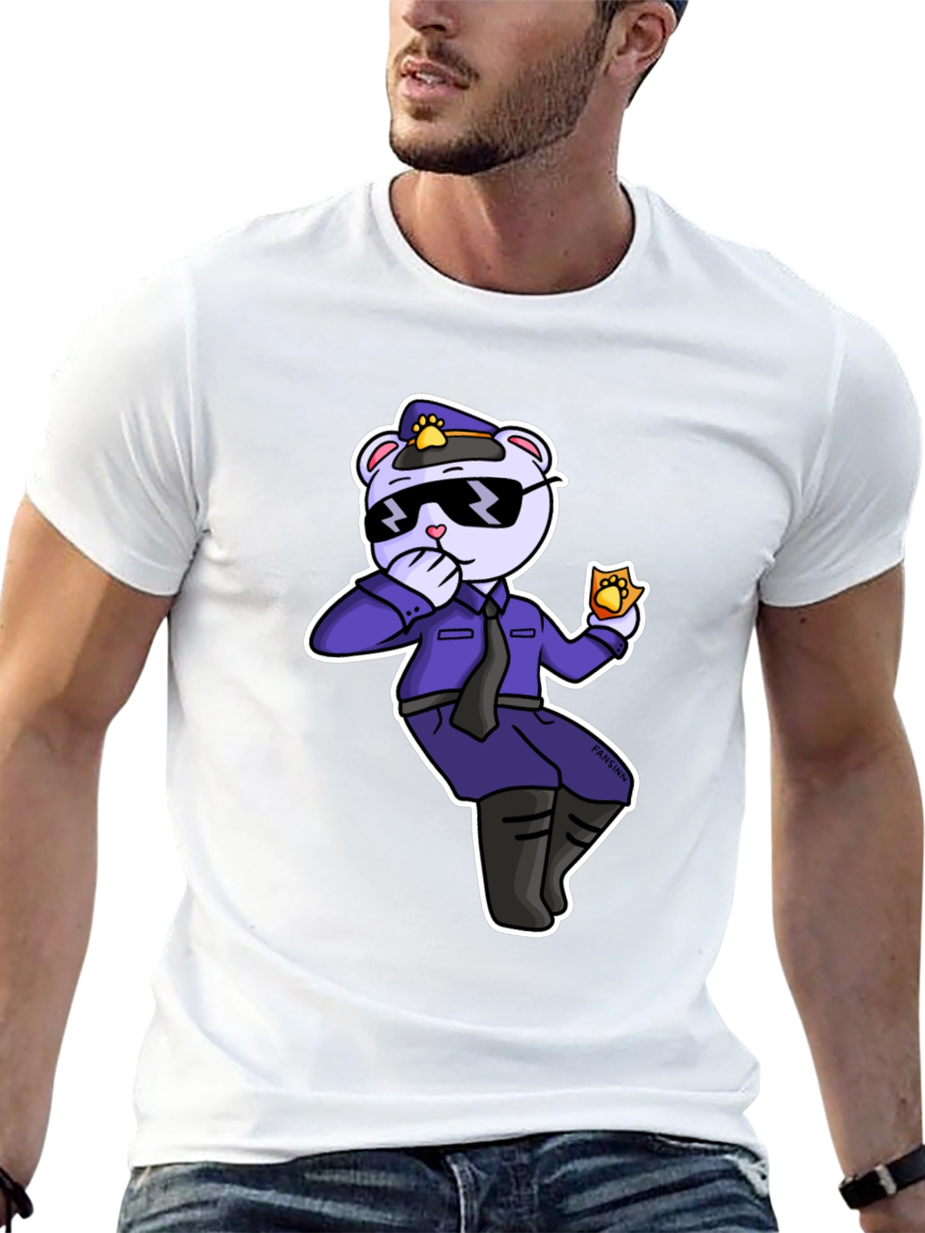 Black Cool Cartoon Bear Police T-Shirt view 13