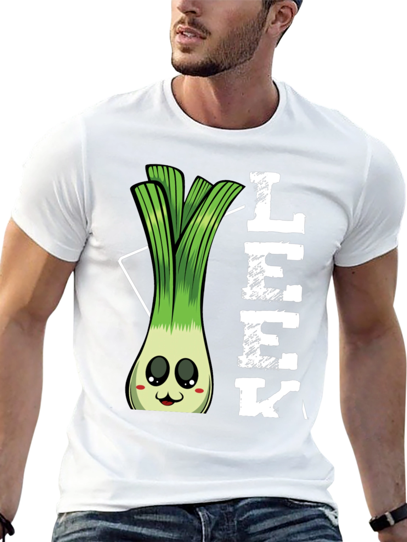 Black Funny Leek Cartoon T-Shirt view 13