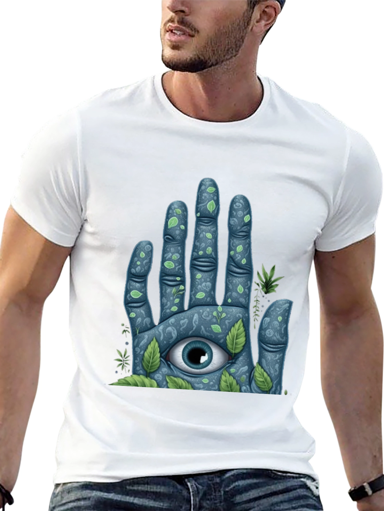 Black Mystic Eye Hand Graphic Tee - Nature Inspired Design view 13