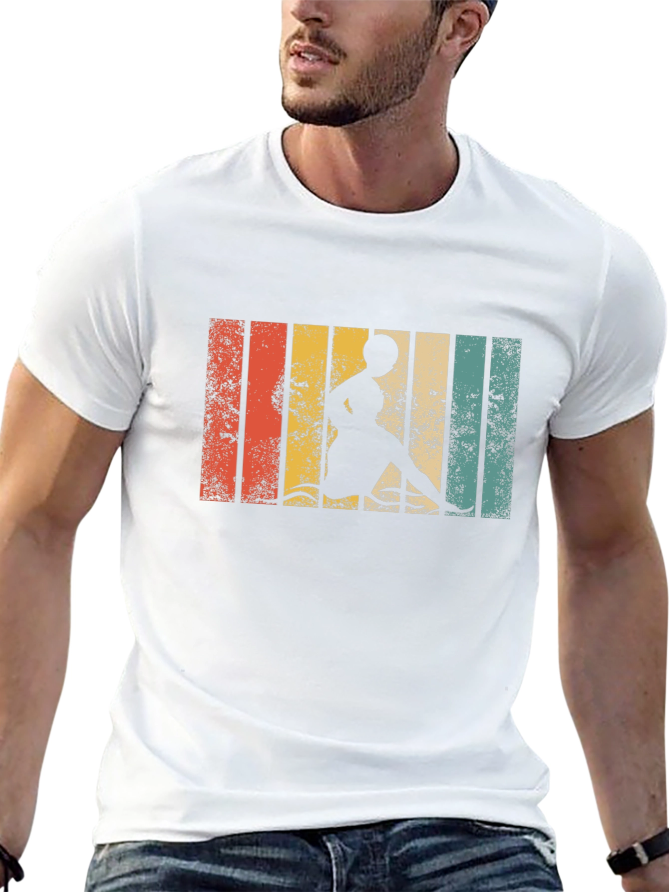 Black Retro Striped Woman Kayaking T-Shirt view 13