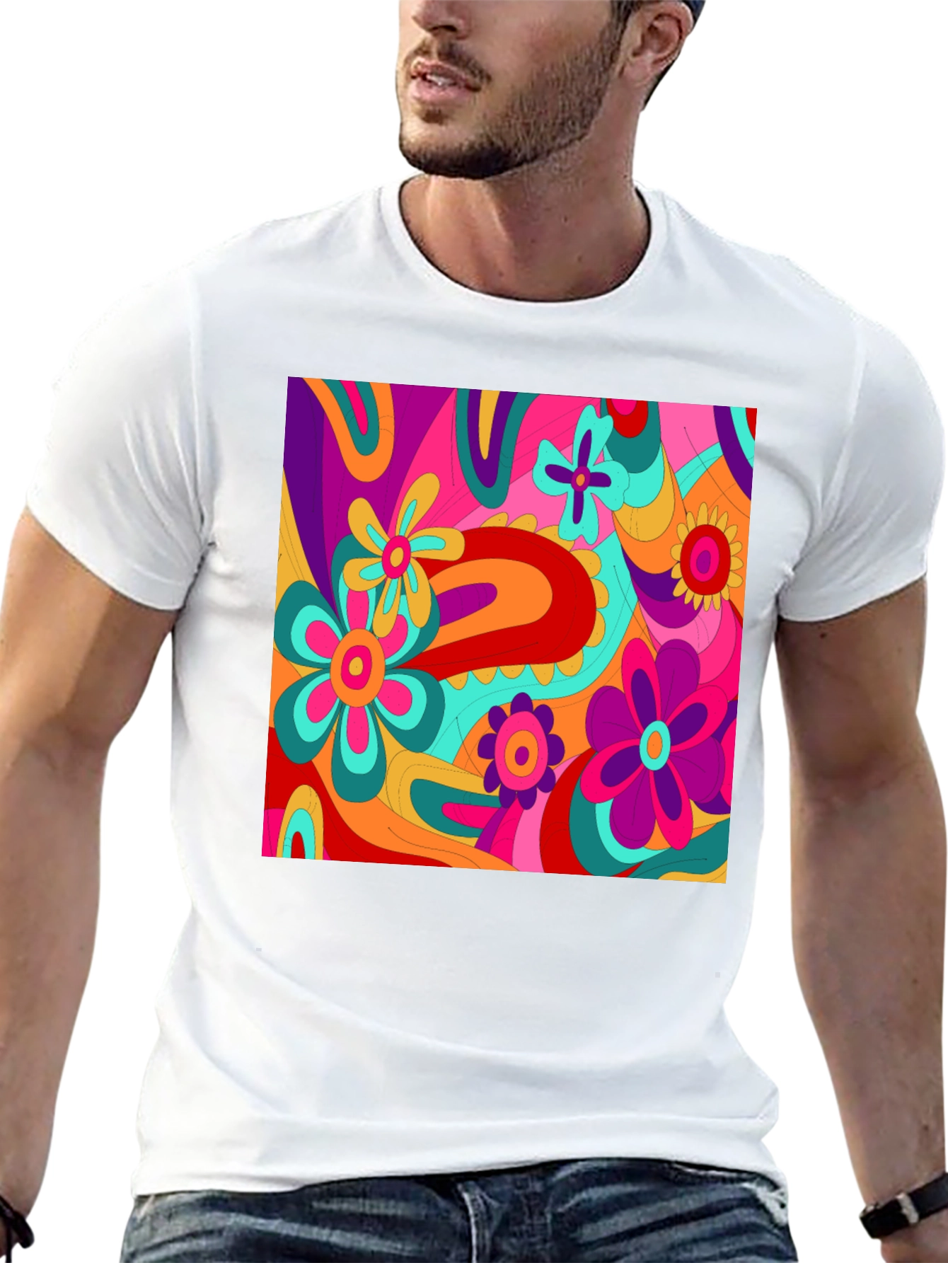 Retro Floral Print Tee - Vibrant 60s Style - 13