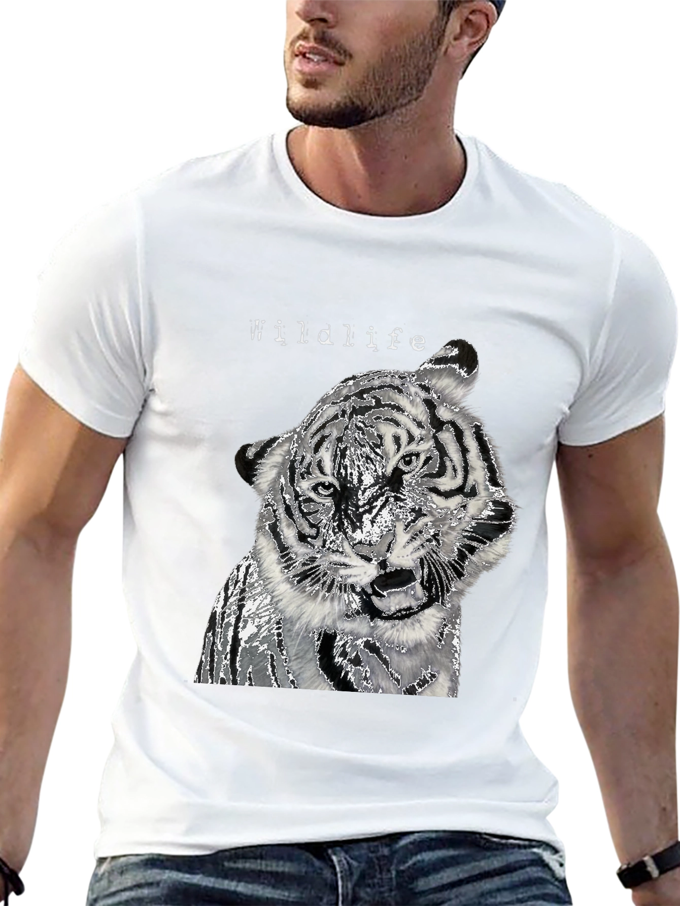 Black Wildlife Tiger Graphic Black T-Shirt view 13