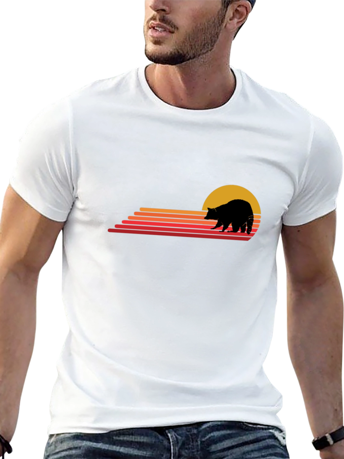 Black Retro Bear Sunset Graphic Tee - Classic Style view 13