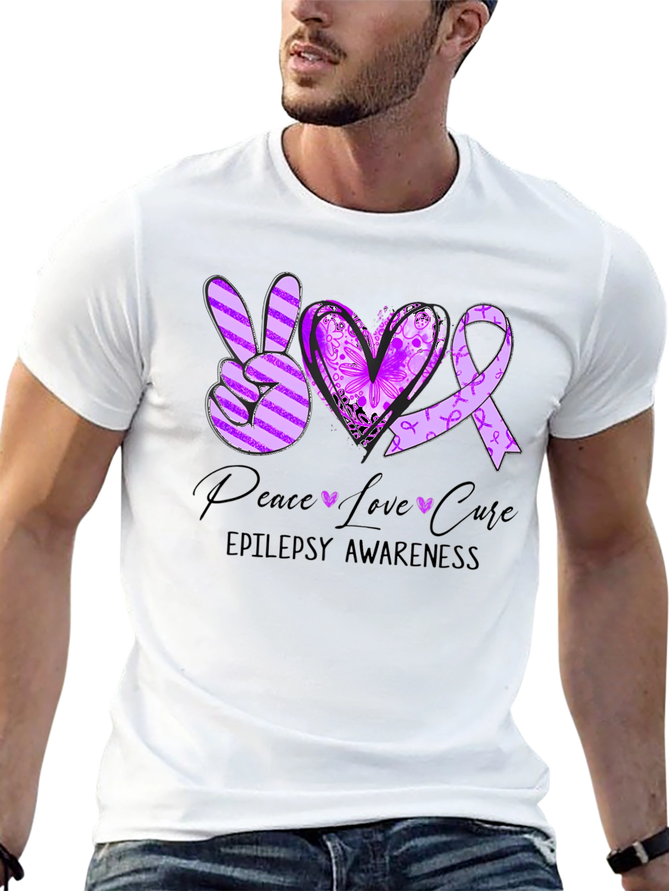 Epilepsy Awareness Peace Love Cure T-Shirt - 13