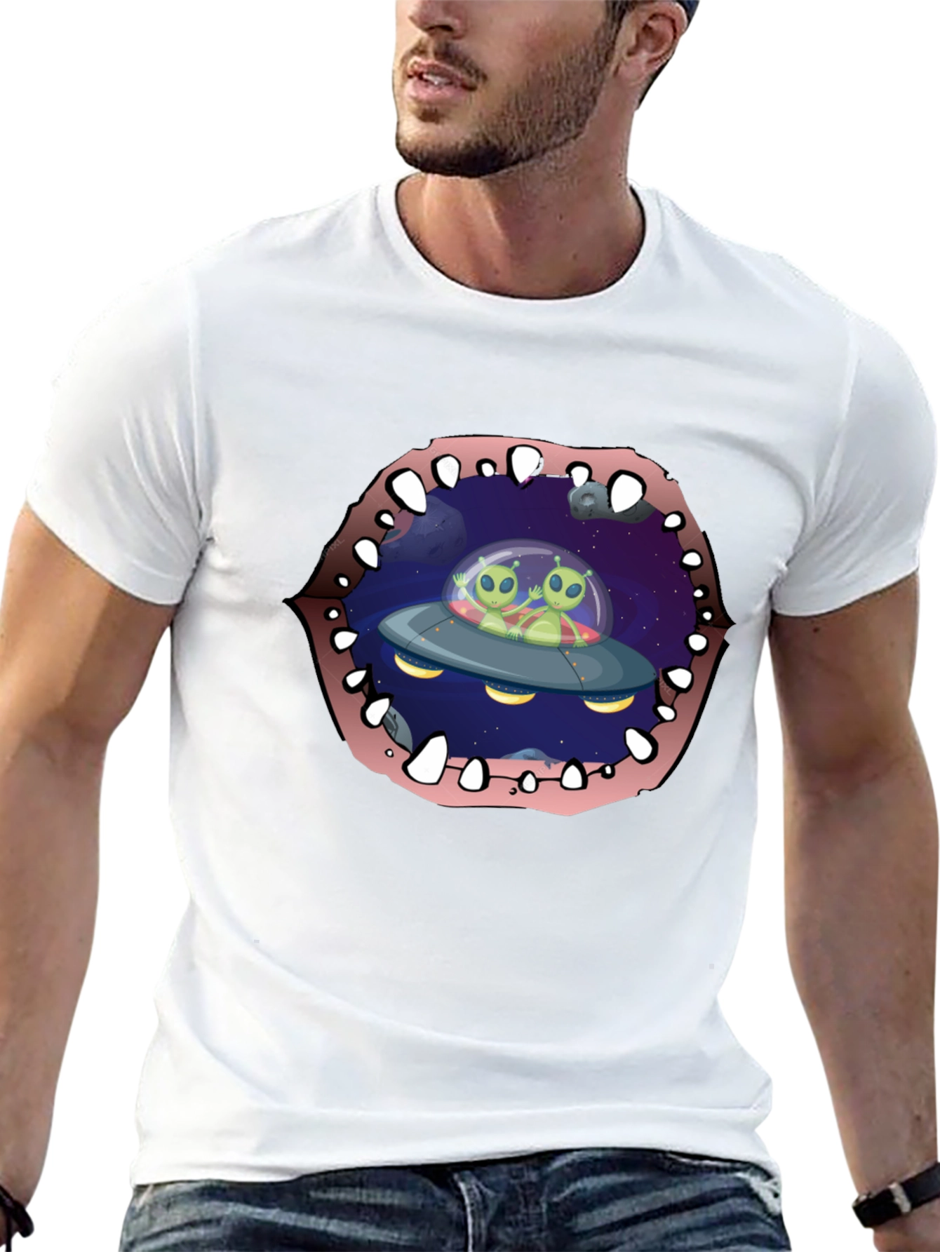 Black Alien Abduction T-Shirt Black Cotton Crew Neck view 13