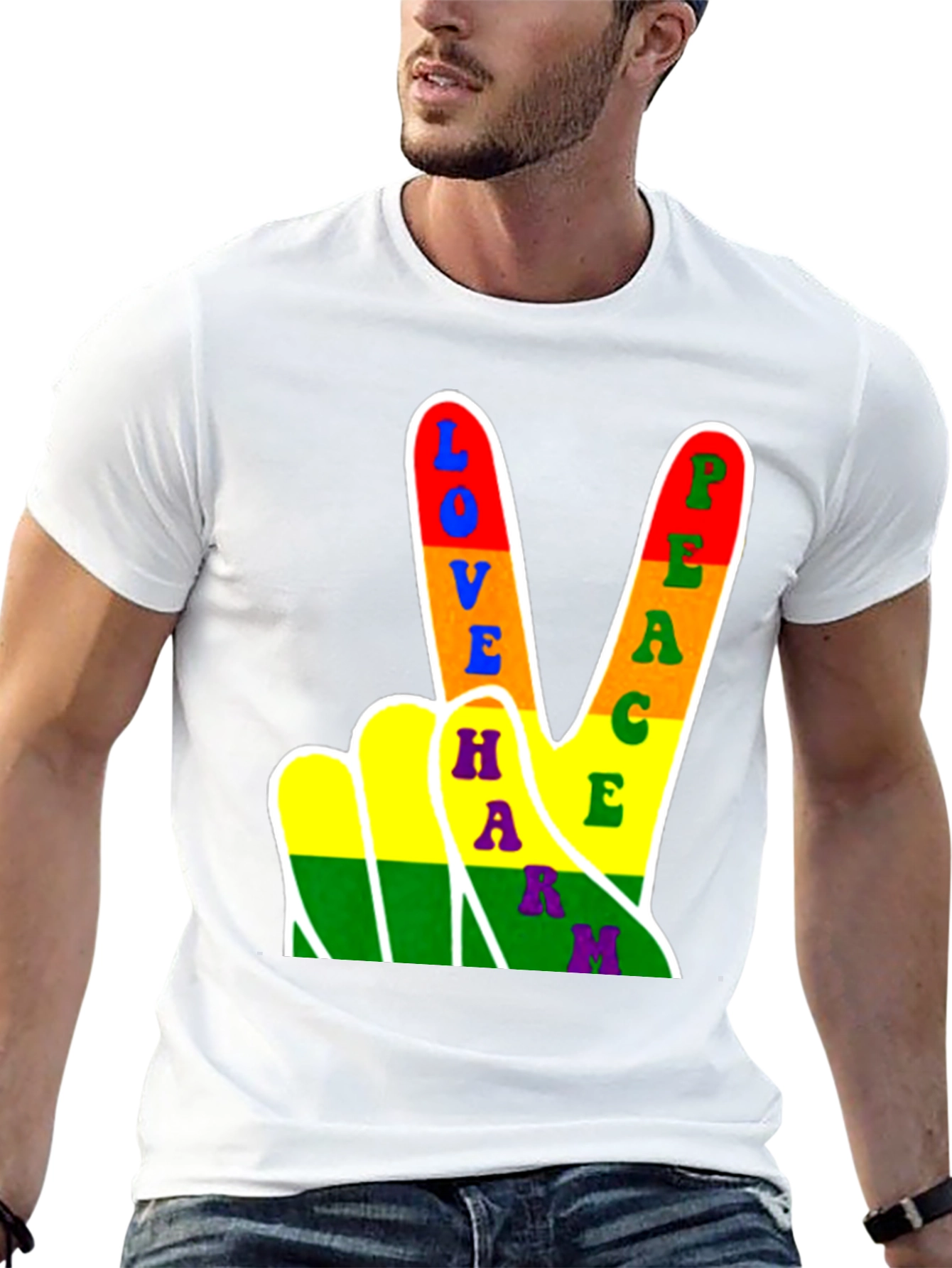 Black Love Peace Harmony Rainbow Graphic T-Shirt view 13