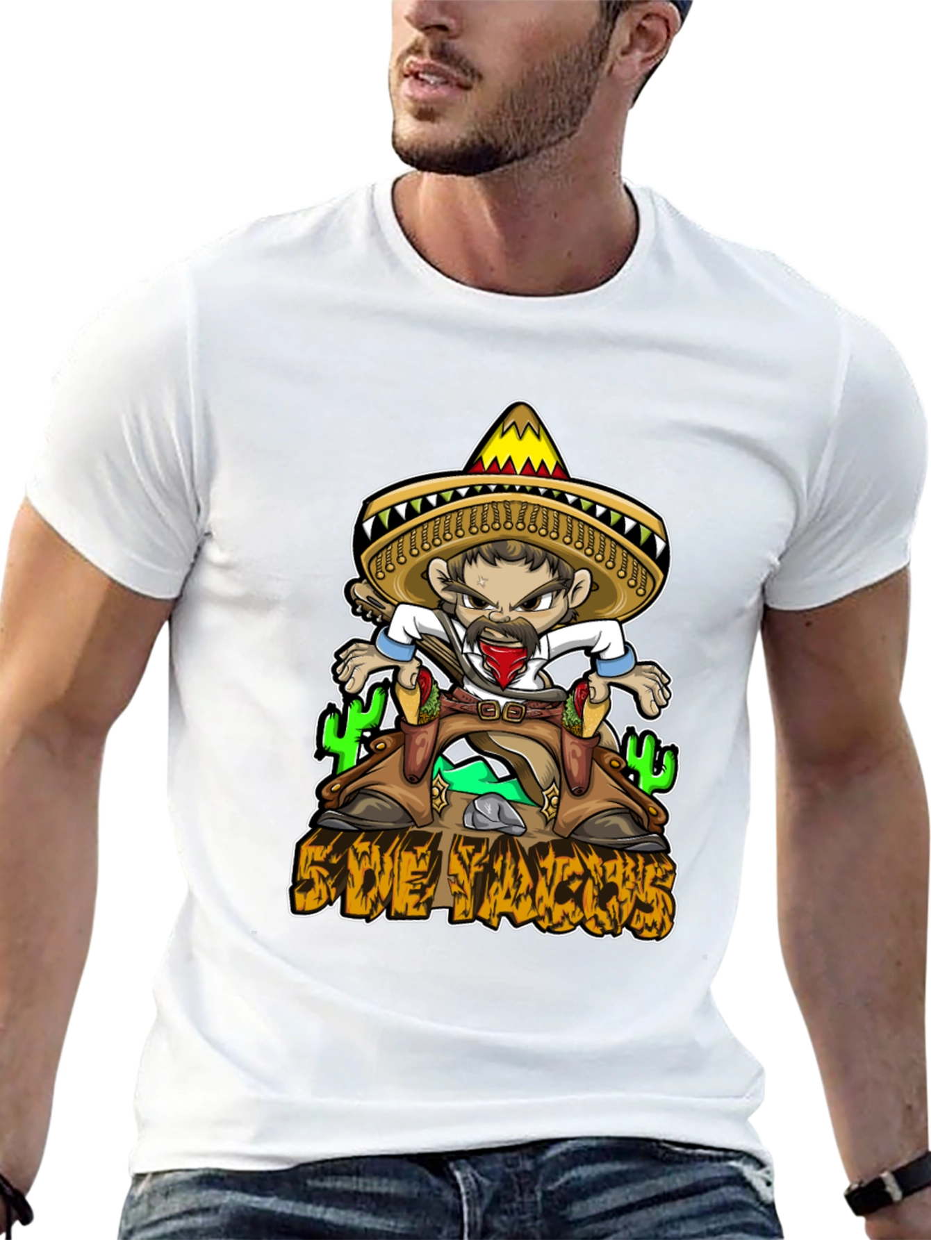 Black Save Tacos T-Shirt - Sombrero Cartoon Graphic Tee view 13