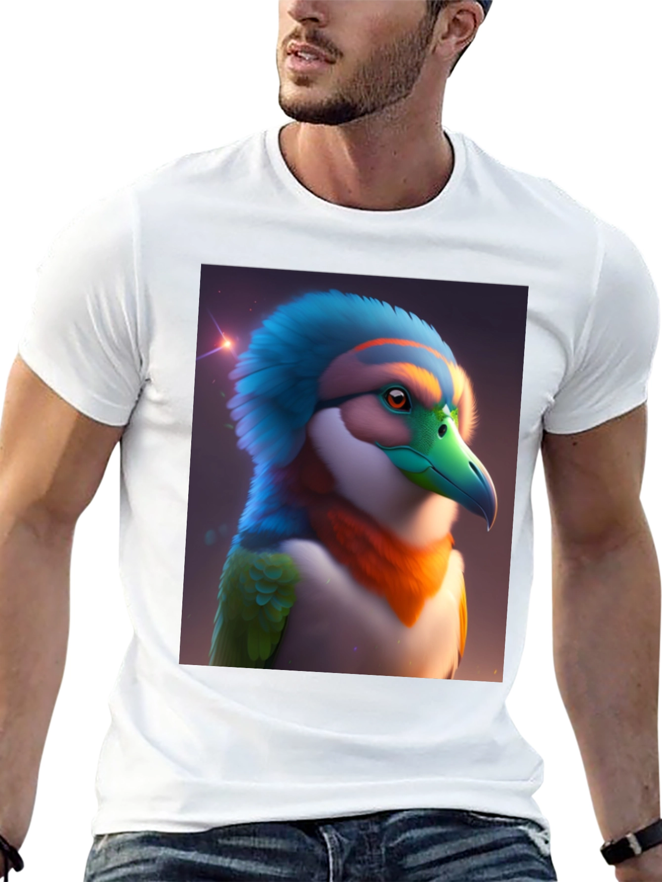 Black Exotic Bird Graphic Tee - Unique Colorful Bird Design view 13