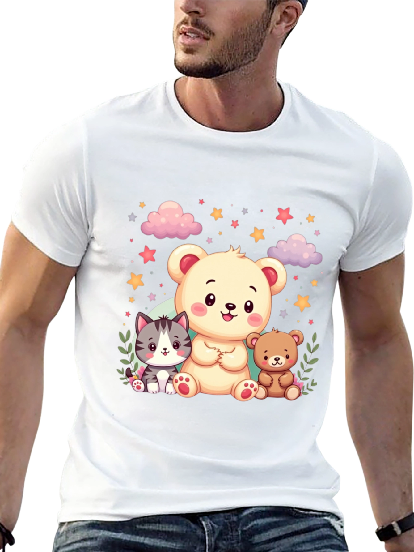 Black Cute Cartoon Animals Black T-Shirt view 13