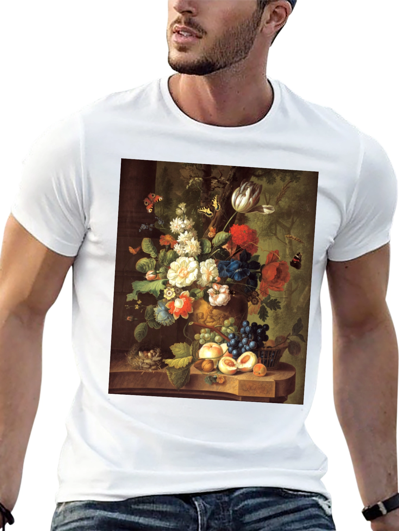 Black Floral Still Life T-Shirt - Classic Art Print view 13