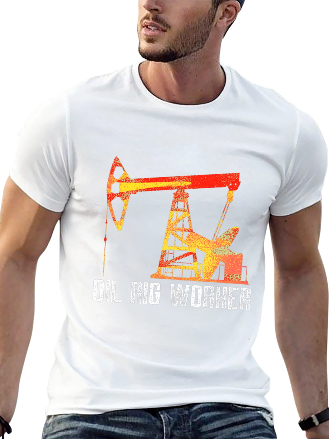 Black Oil Rig Worker Graphic T-Shirt - Black Crew Neck view 13