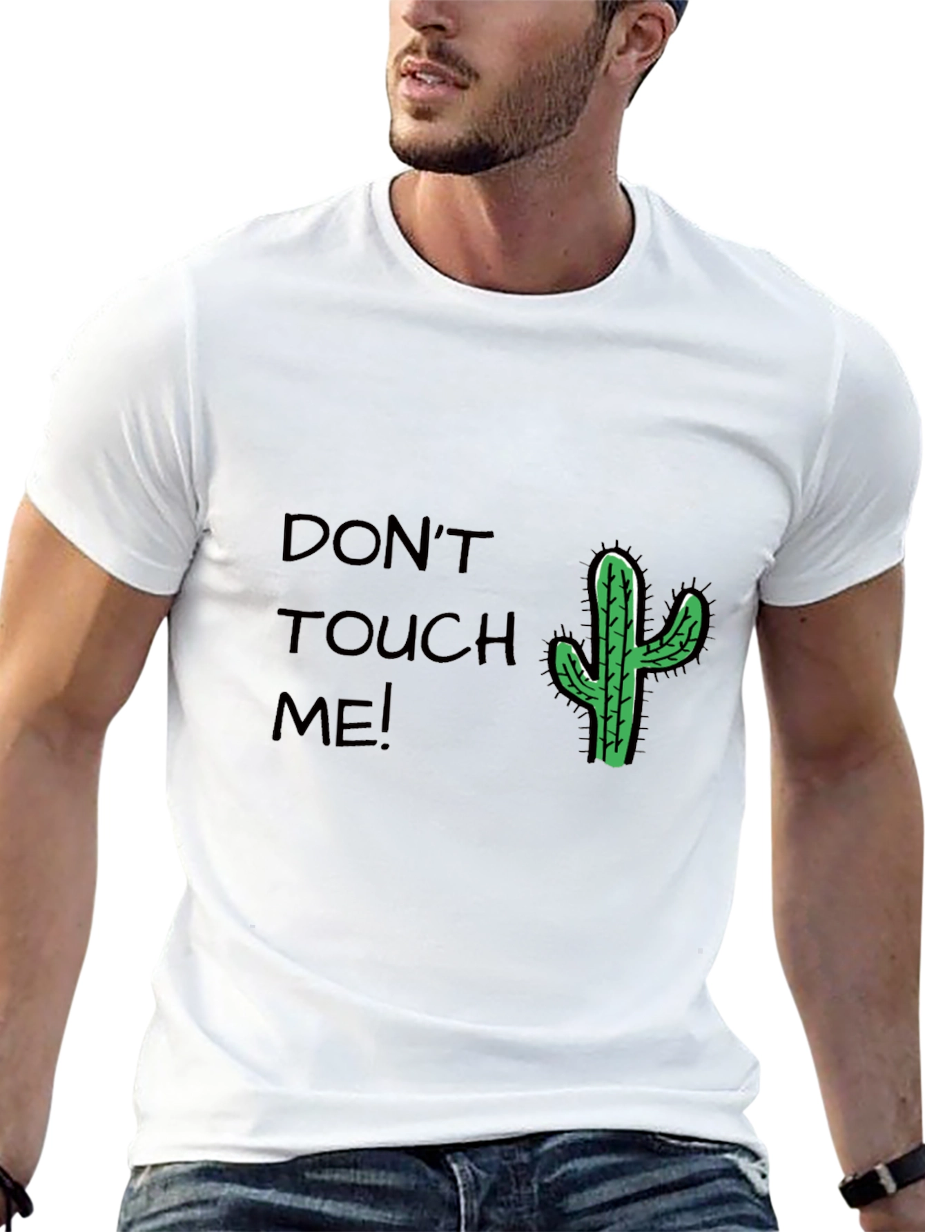 Black Don't Touch Me Cactus T-Shirt - Black Cotton Tee view 13
