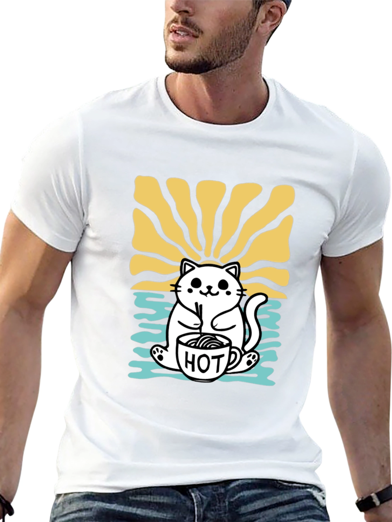 Black Cute Cat Hot Drink T-Shirt view 13