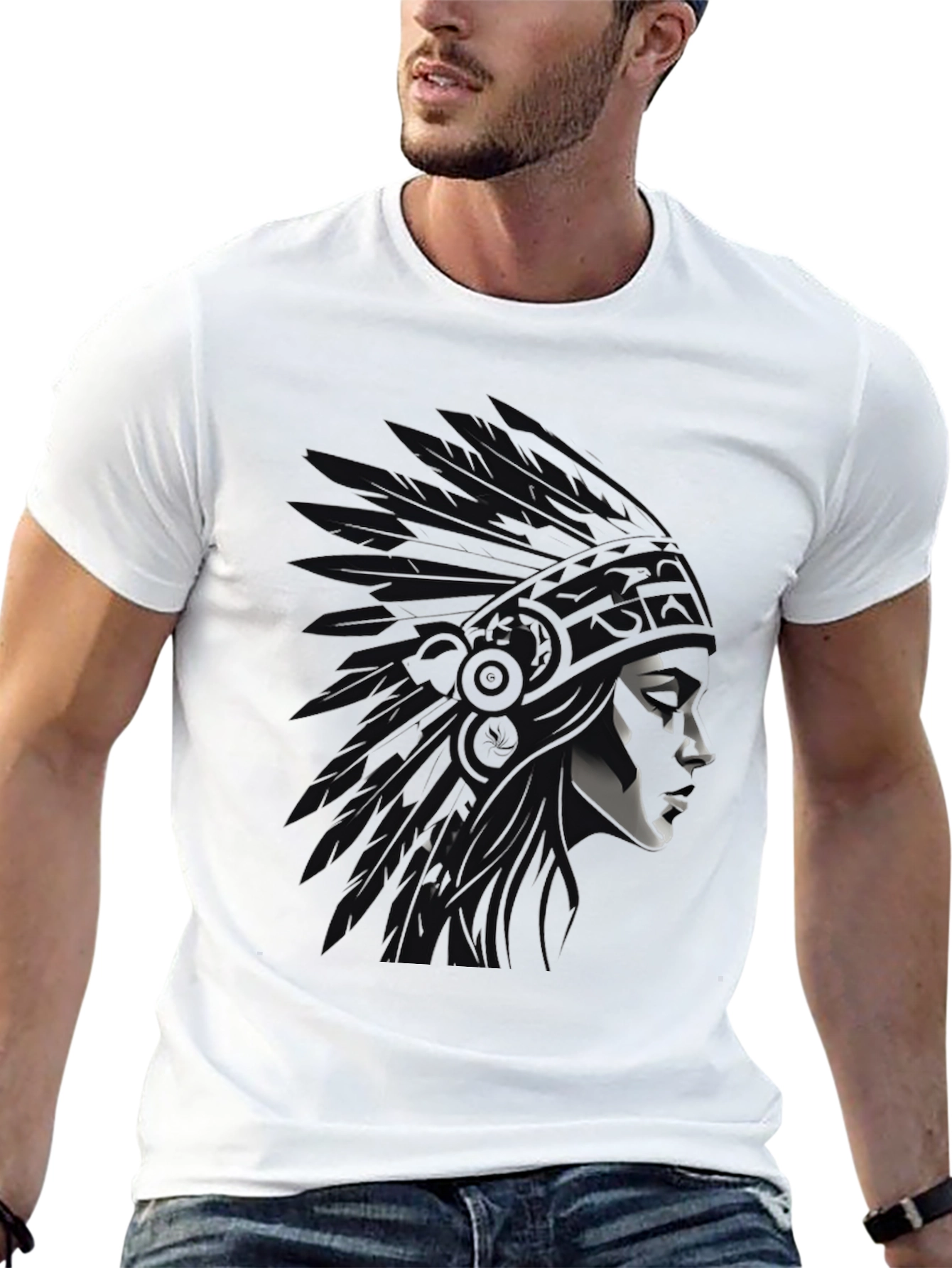 Black Native American Chief Graphic Tee - Black view 13