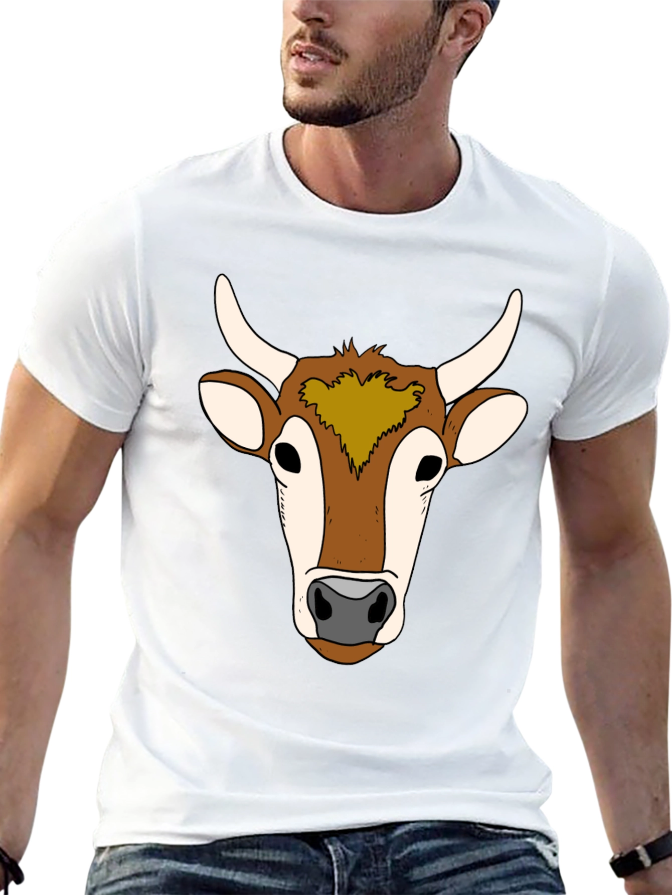 Black Cow Face Graphic Tee - Unisex Black T-Shirt view 13