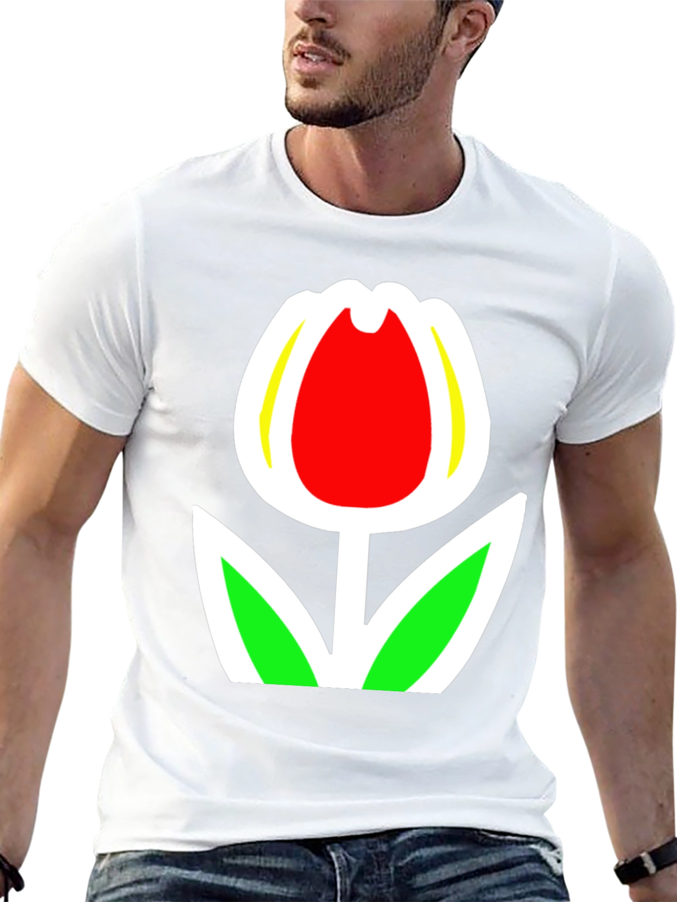 Black Tulip Graphic Tee - Black Cotton Blend Casual Wear view 13