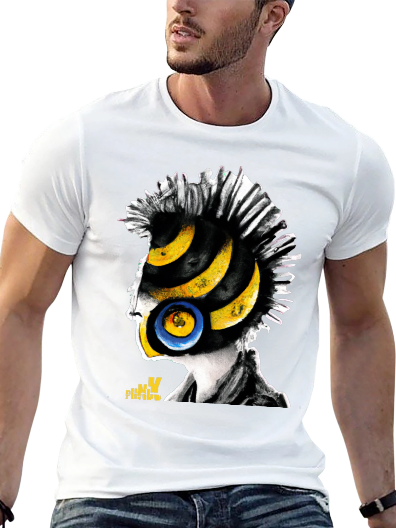 Black Punk Rock Vinyl Head Graphic T-Shirt view 13