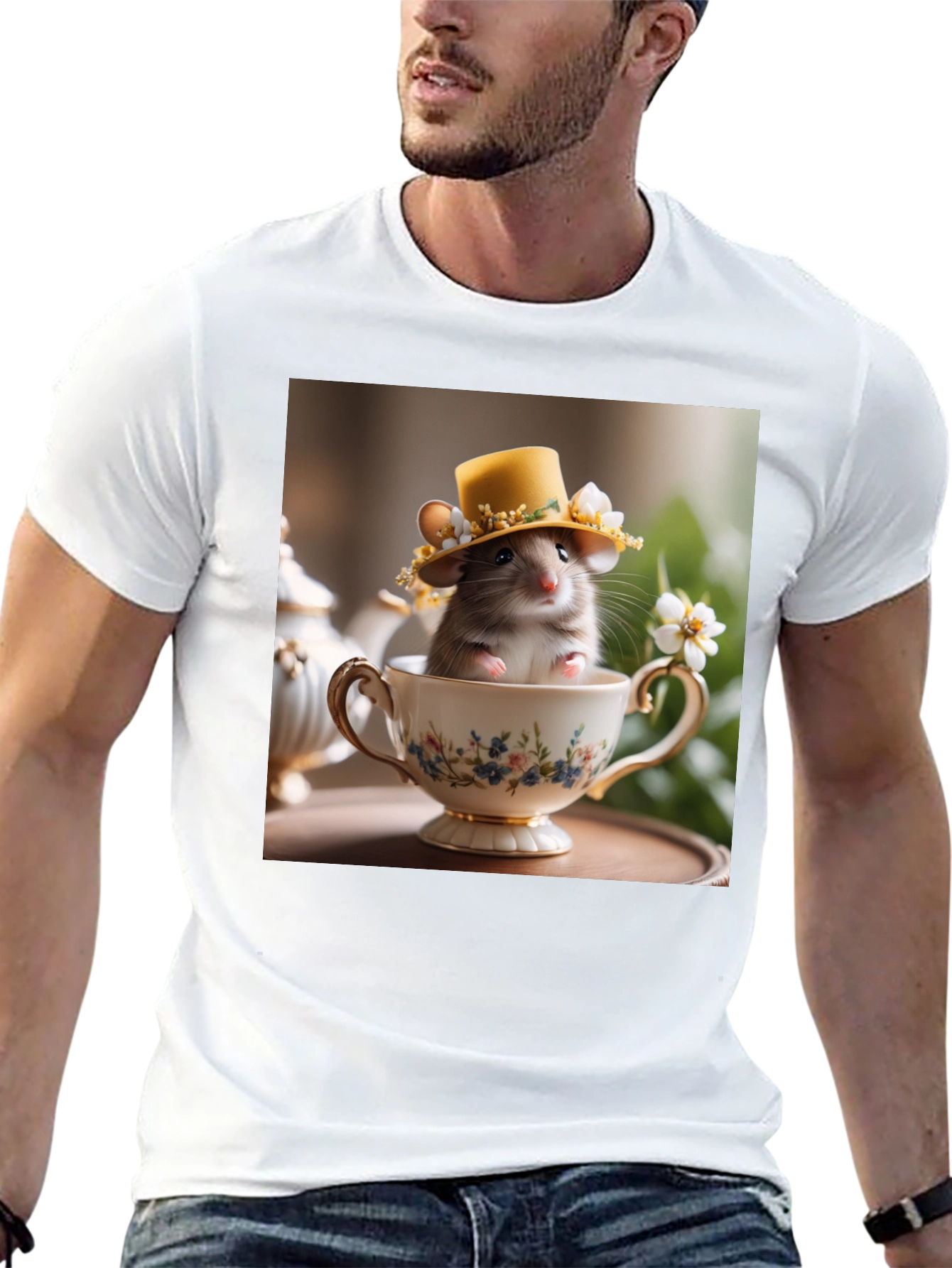 Black Cute Hamster in Teacup Graphic Tee view 13