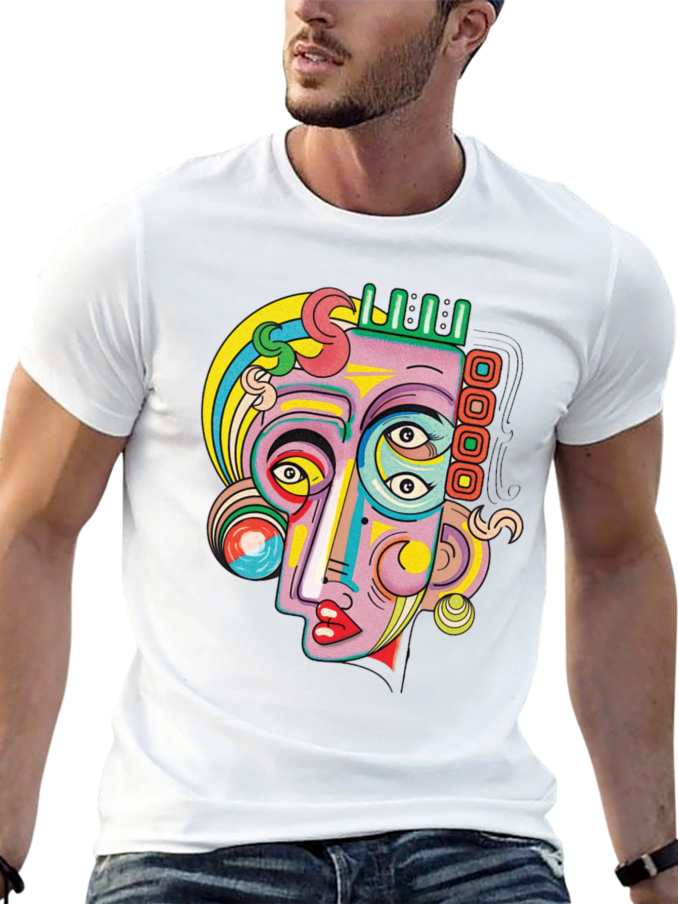 Black Abstract Face Graphic Tee - Unique Art T-Shirt view 13