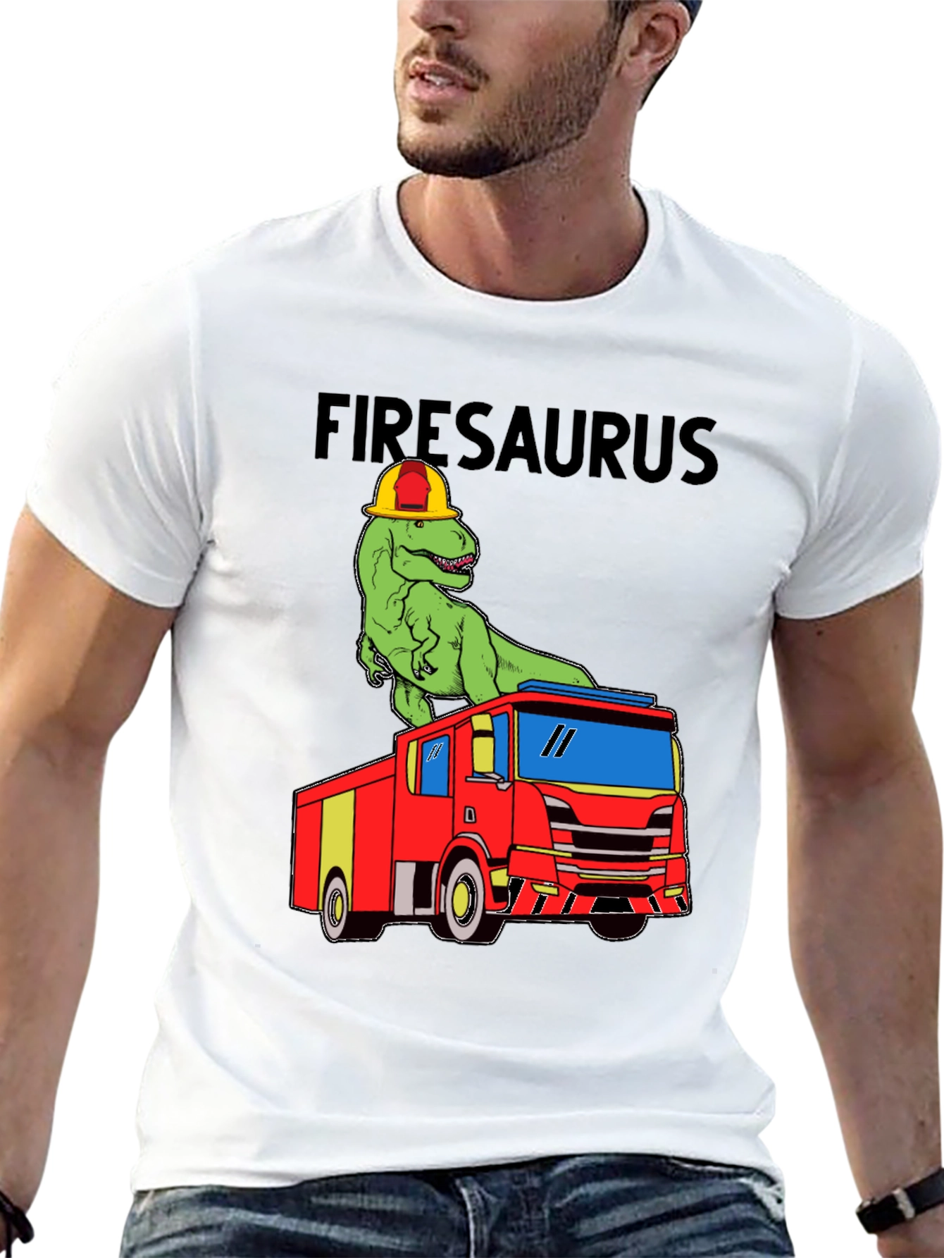 Black Firesaurus T-Shirt - Dinosaur Fire Truck Tee view 13