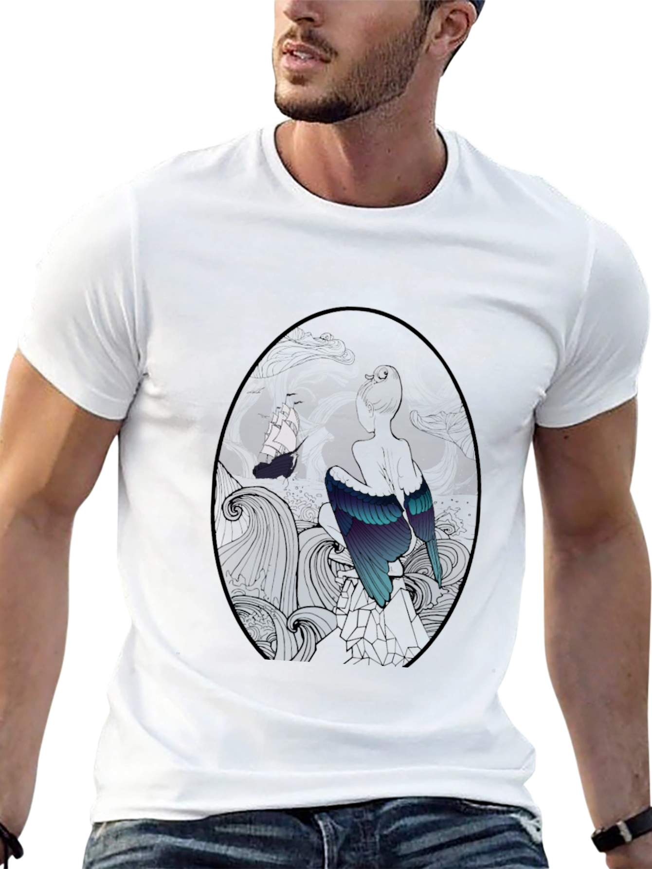 Black Mystic Bird & Ship Black T-Shirt view 13